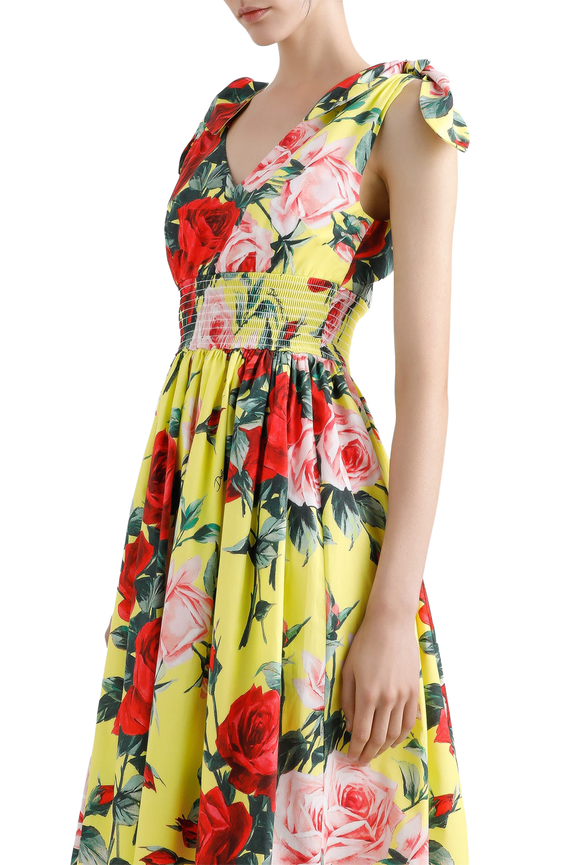 فستان متوسط الطول بنقشة قطن