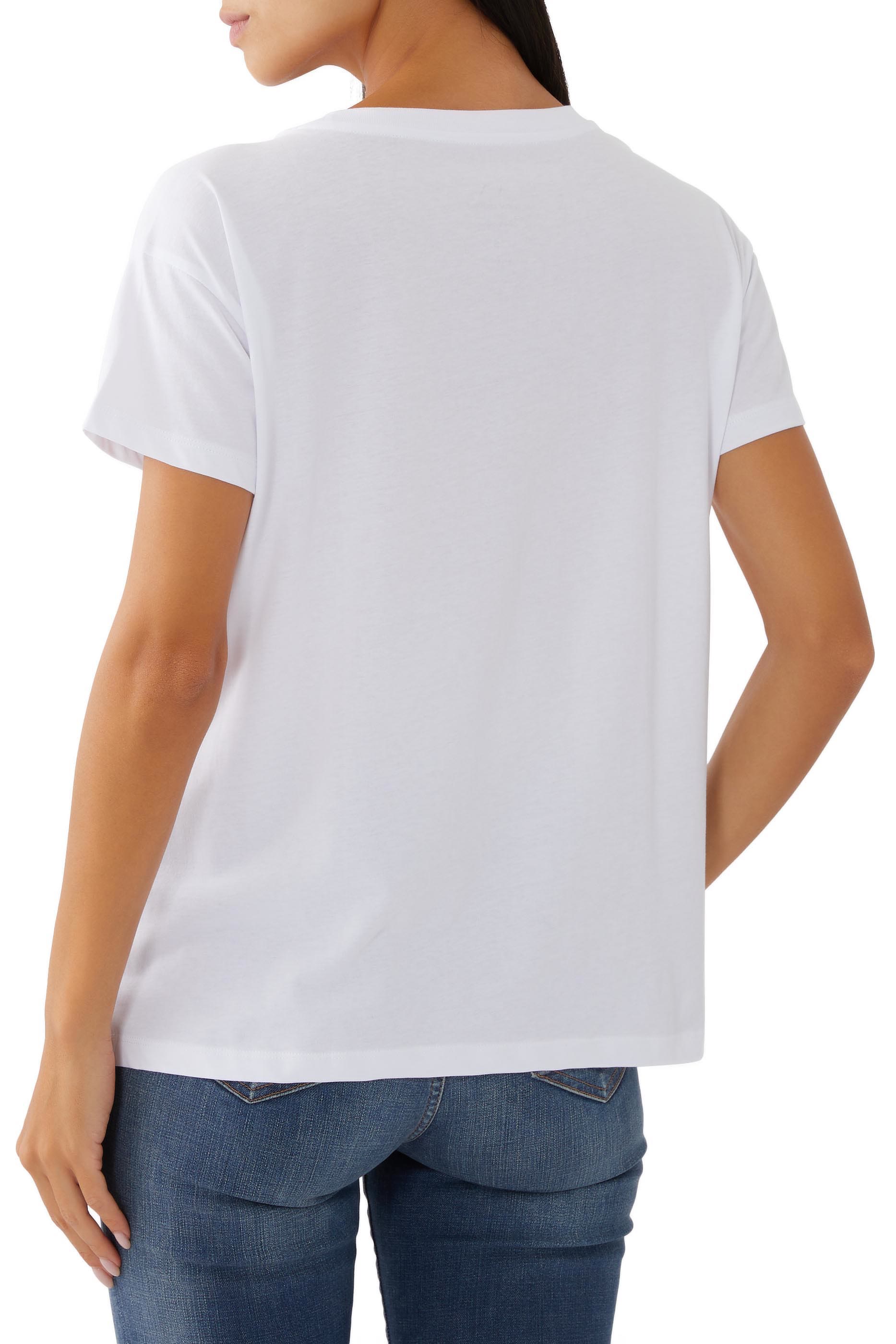 تيشيرت بويفريند بياقة ضيقة قطن جيرسيه