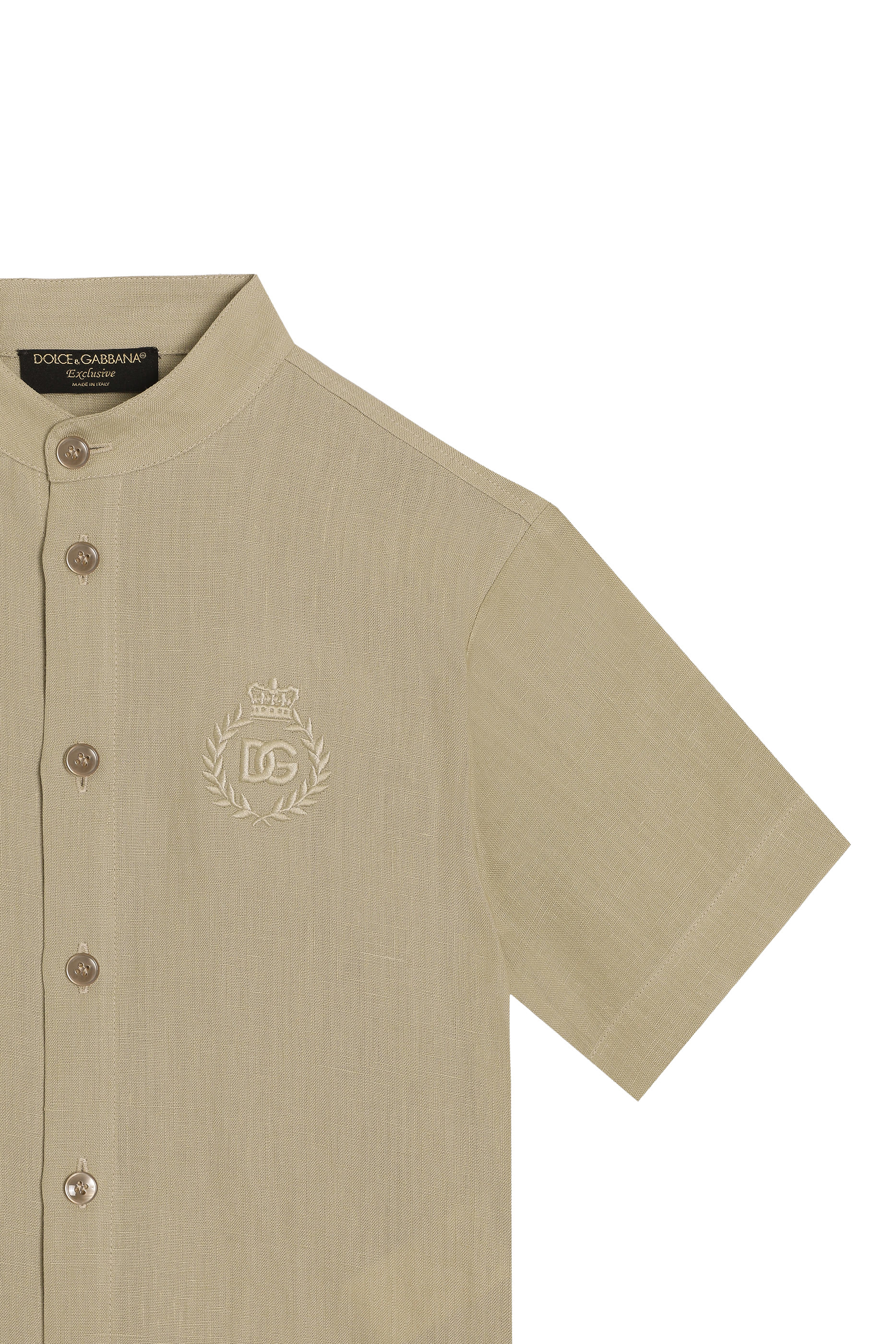 قميص بتطريز شعار الماركة كتان للأطفال