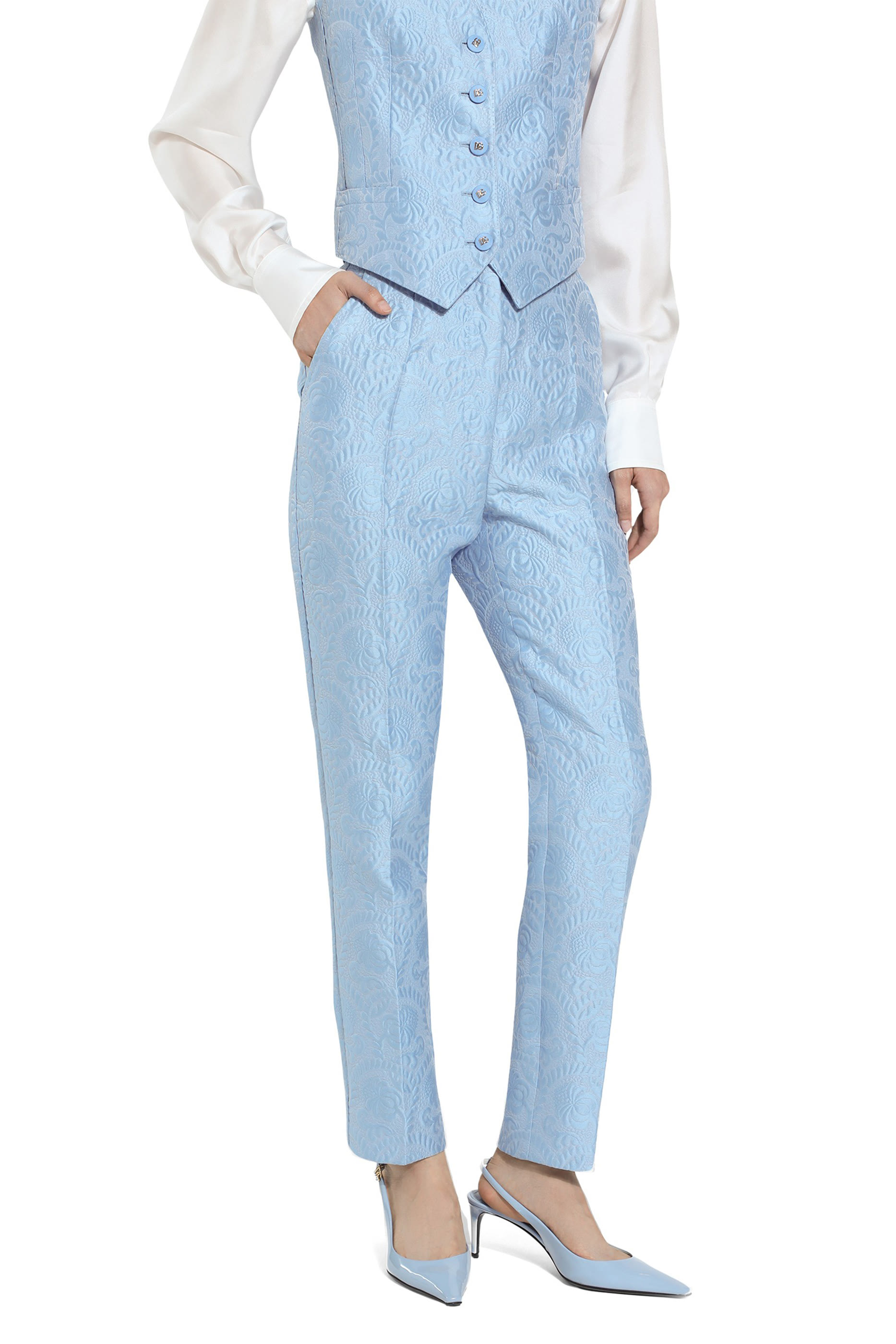 بنطال مبطن بطبعات زهور قماشي جاكار