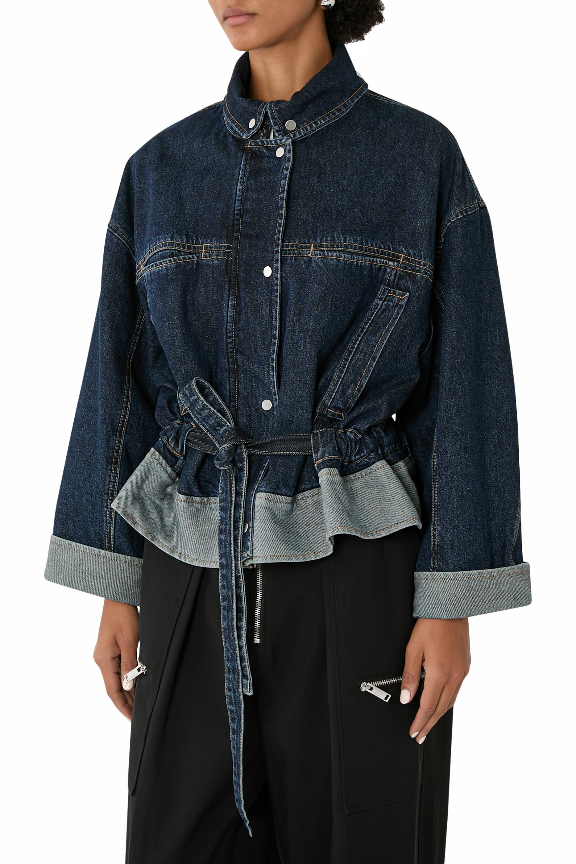 Boxy Denim Jacket with Ties