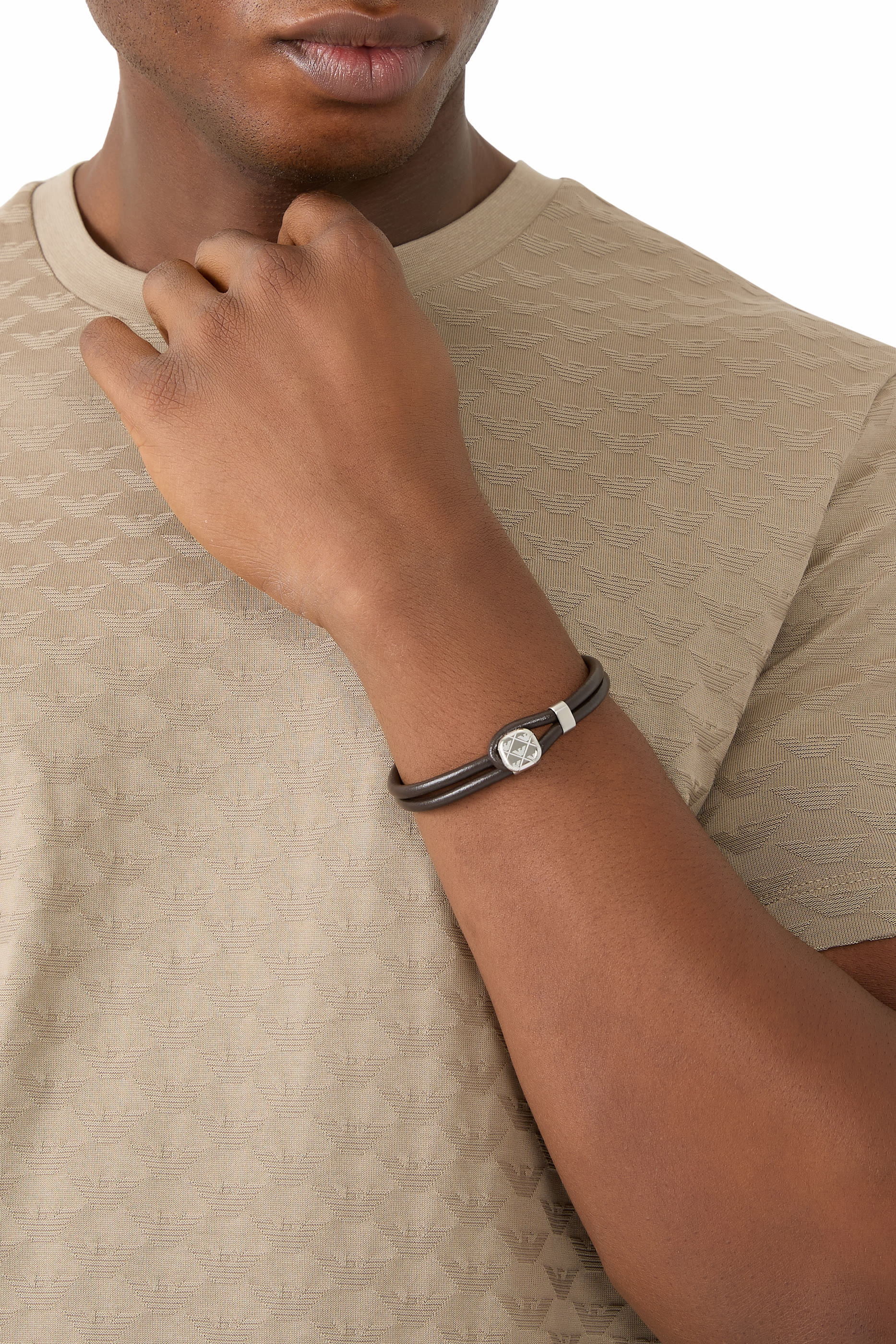 طقم سوار وأزرار أكمام جلد وستانلس ستيل