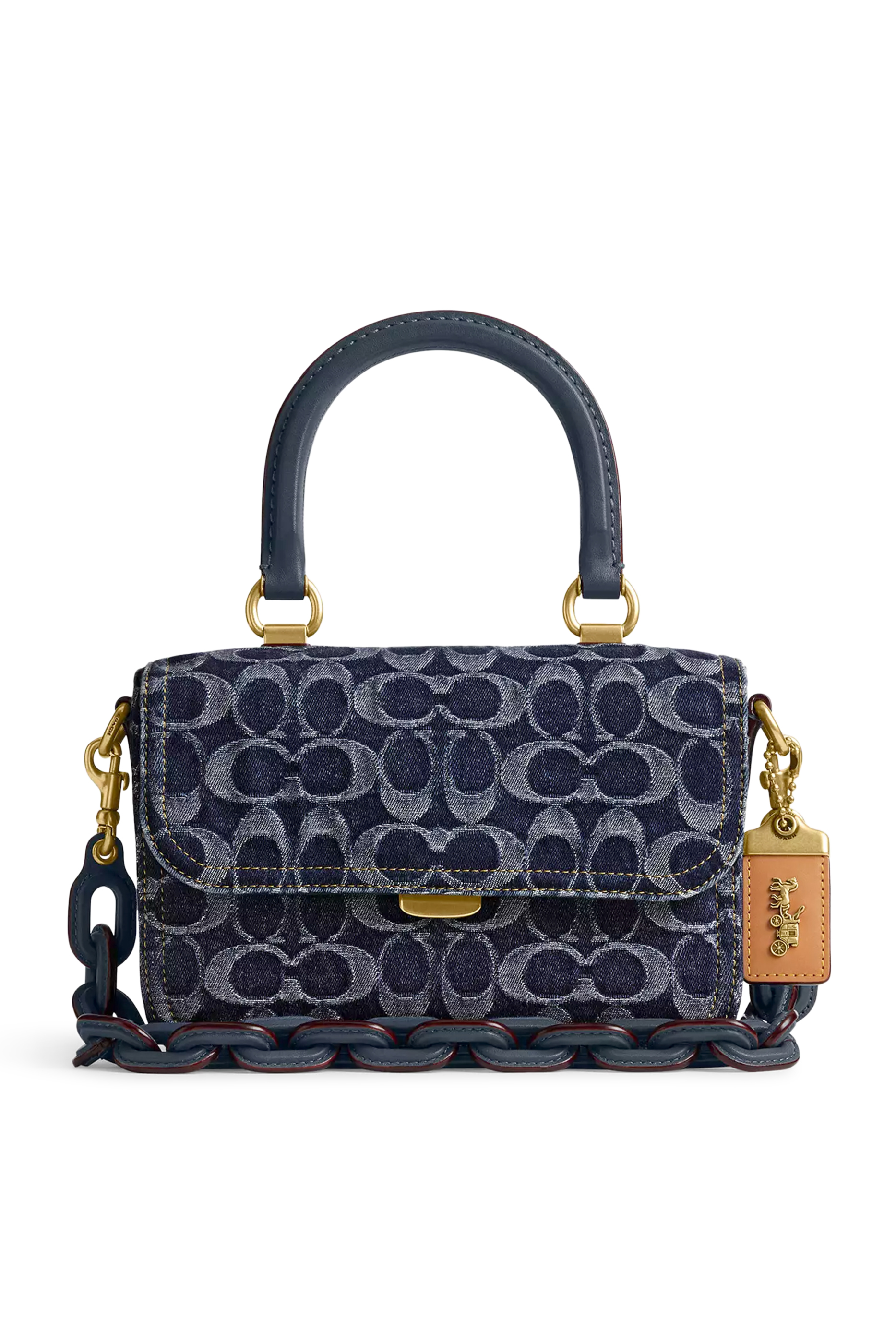 حقيبة روج بيد علوية دنيم محفور بشعار الماركة