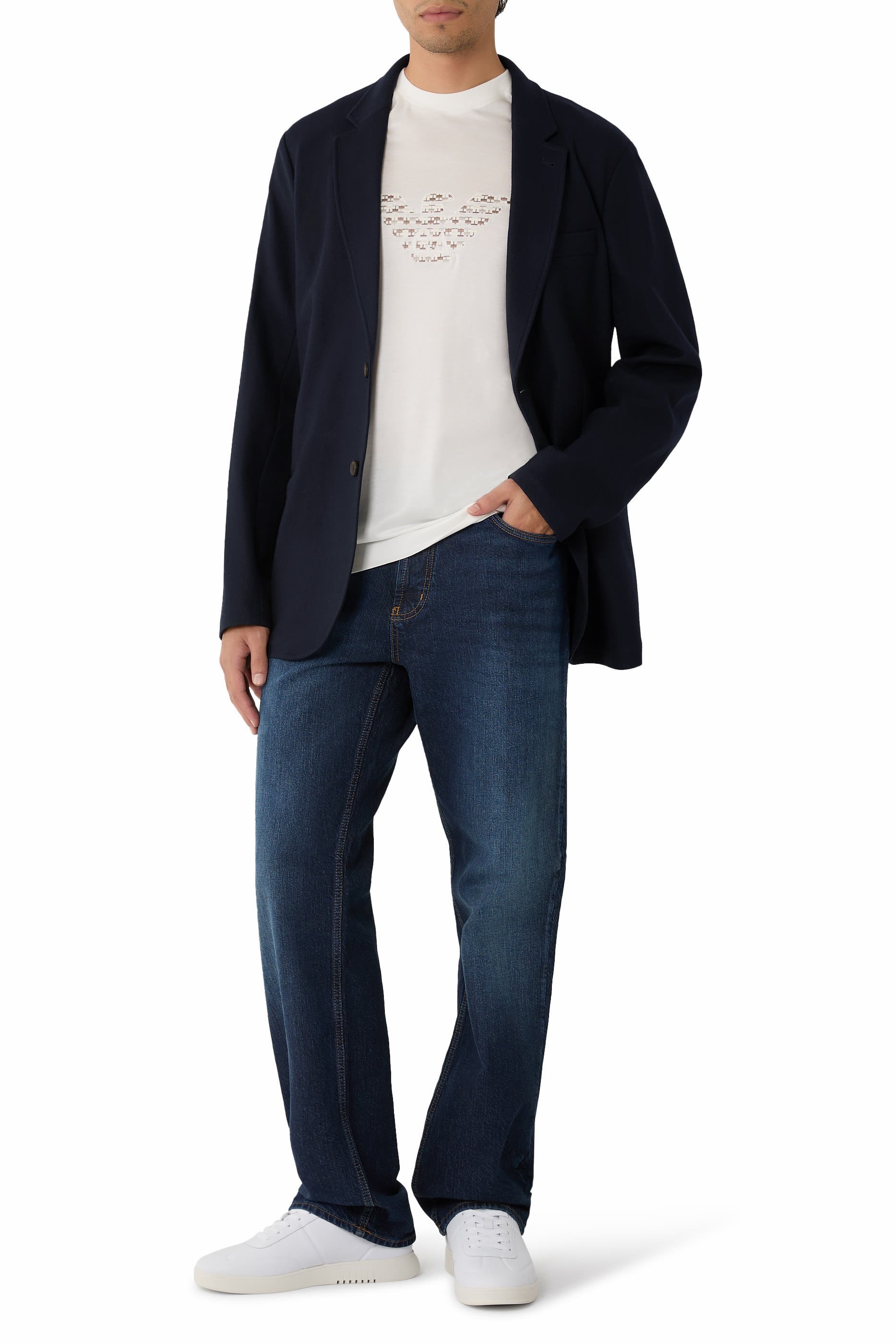 بليزر بصف أزرار صوف بكر فلانيل من التشكيلة الأساسية للسفر