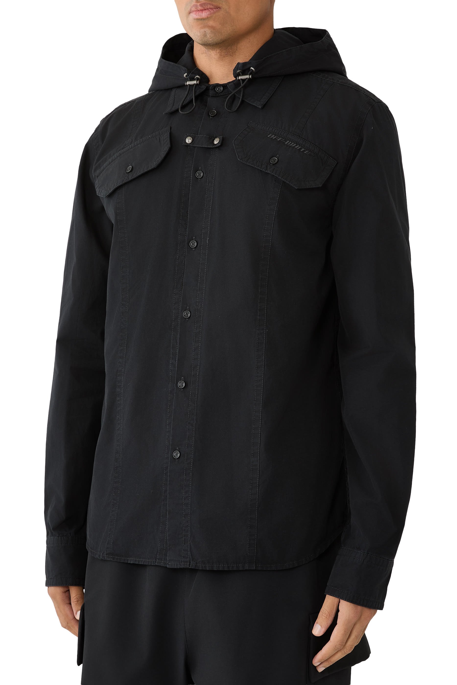 قميص بتصميم عسكري بقصة عادية وراية مطرزة بوبلين