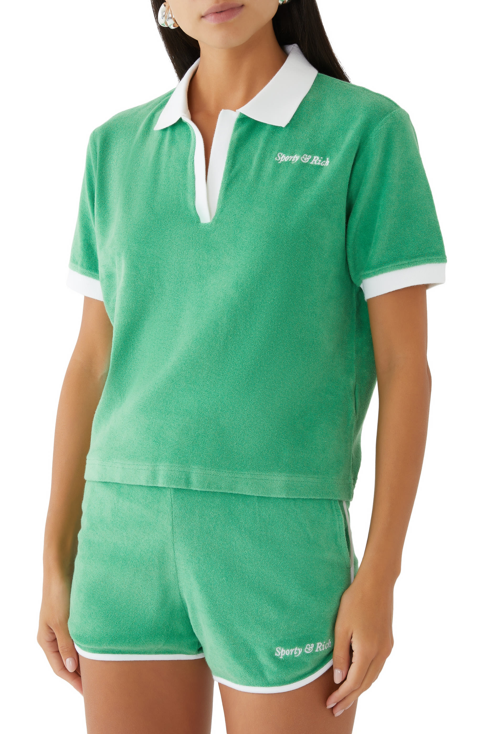 قميص بولو بشعار الماركة بتصميم مائل تيري