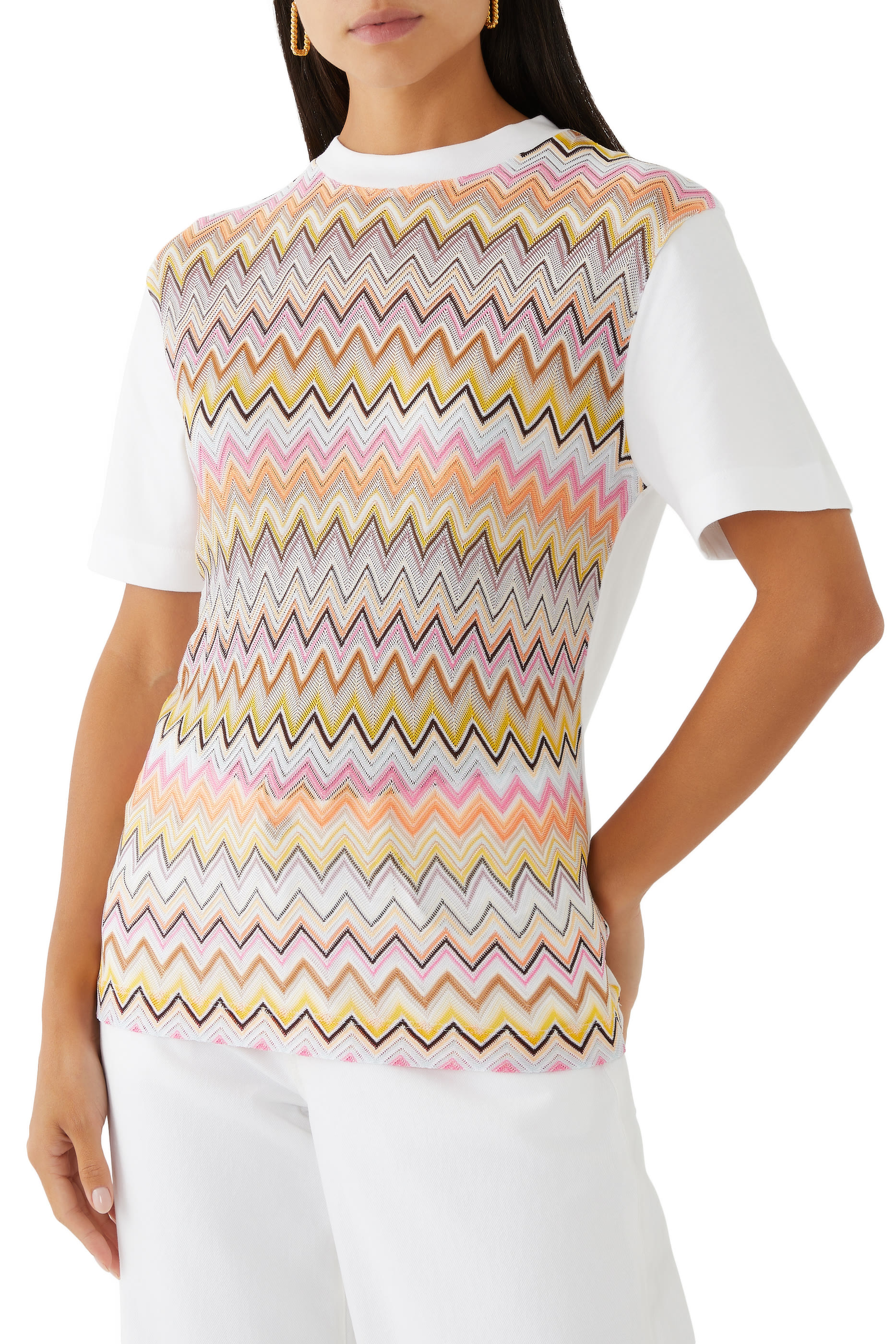 تيشيرت قطن جيرسيه مع حشوات شيفرون