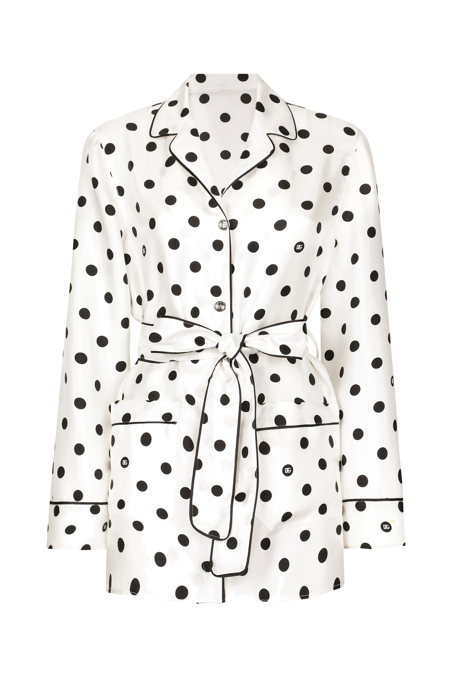 قميص بيجاما منقط بأكمام طويلة حرير