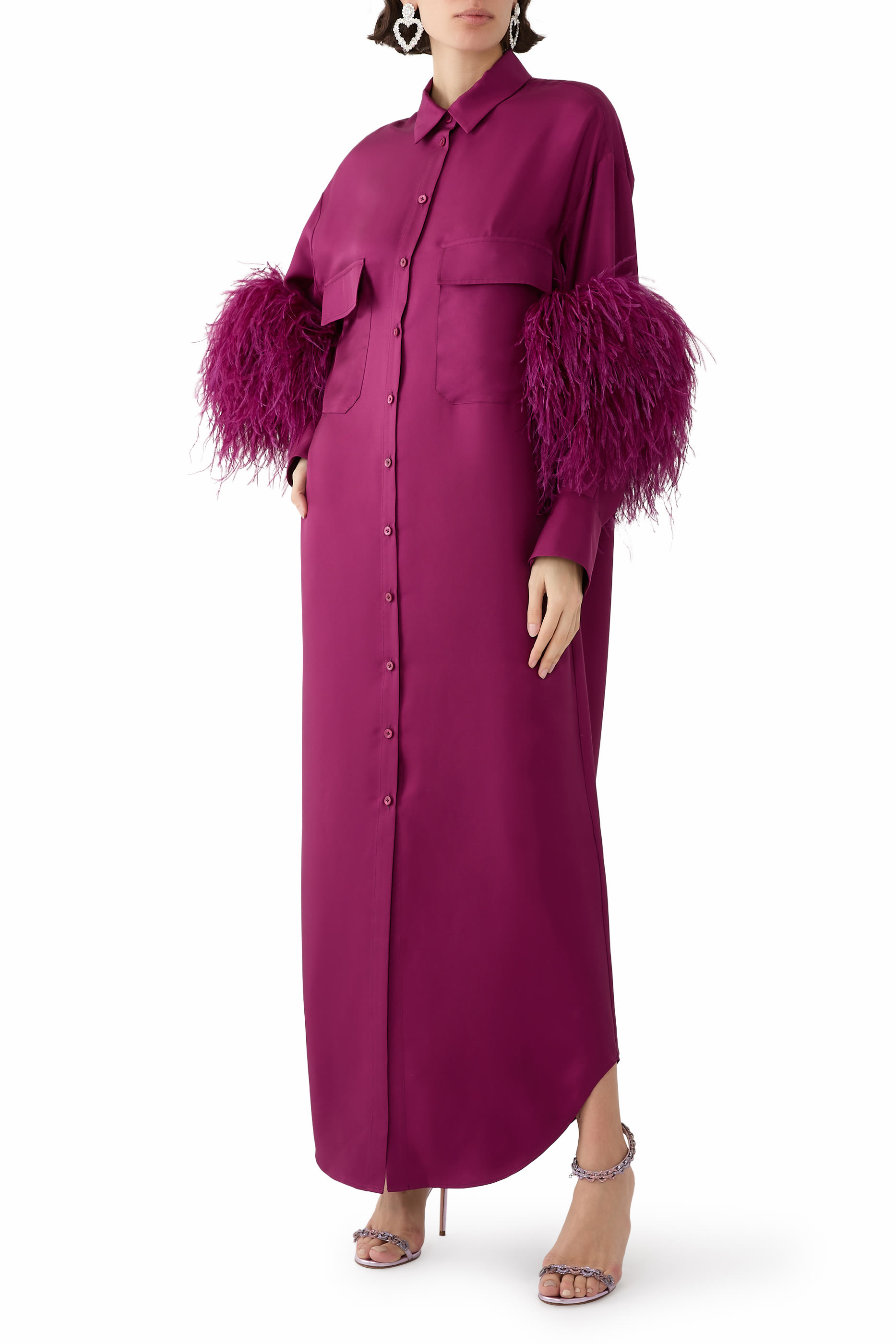 فستان بلومينغديلز الحصري بصف أزرار مزين بالريش