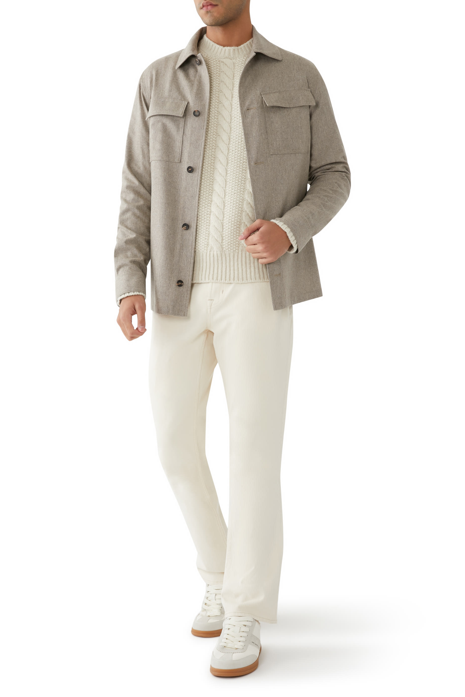 قميص بتصميم جاكيت فلانيل صوف وكشمير