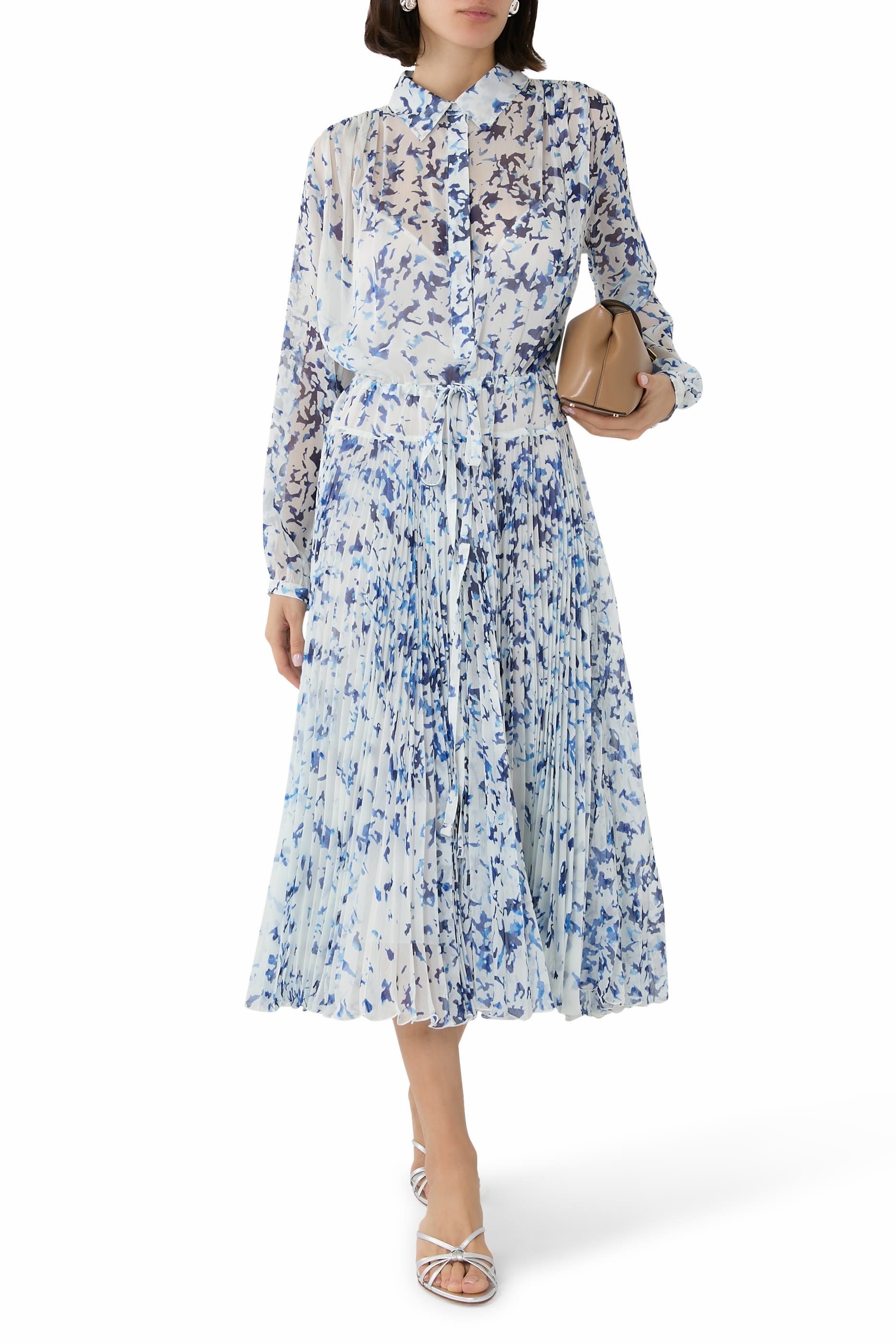 فستان جونز مزين بطبعات شيفون مجعد