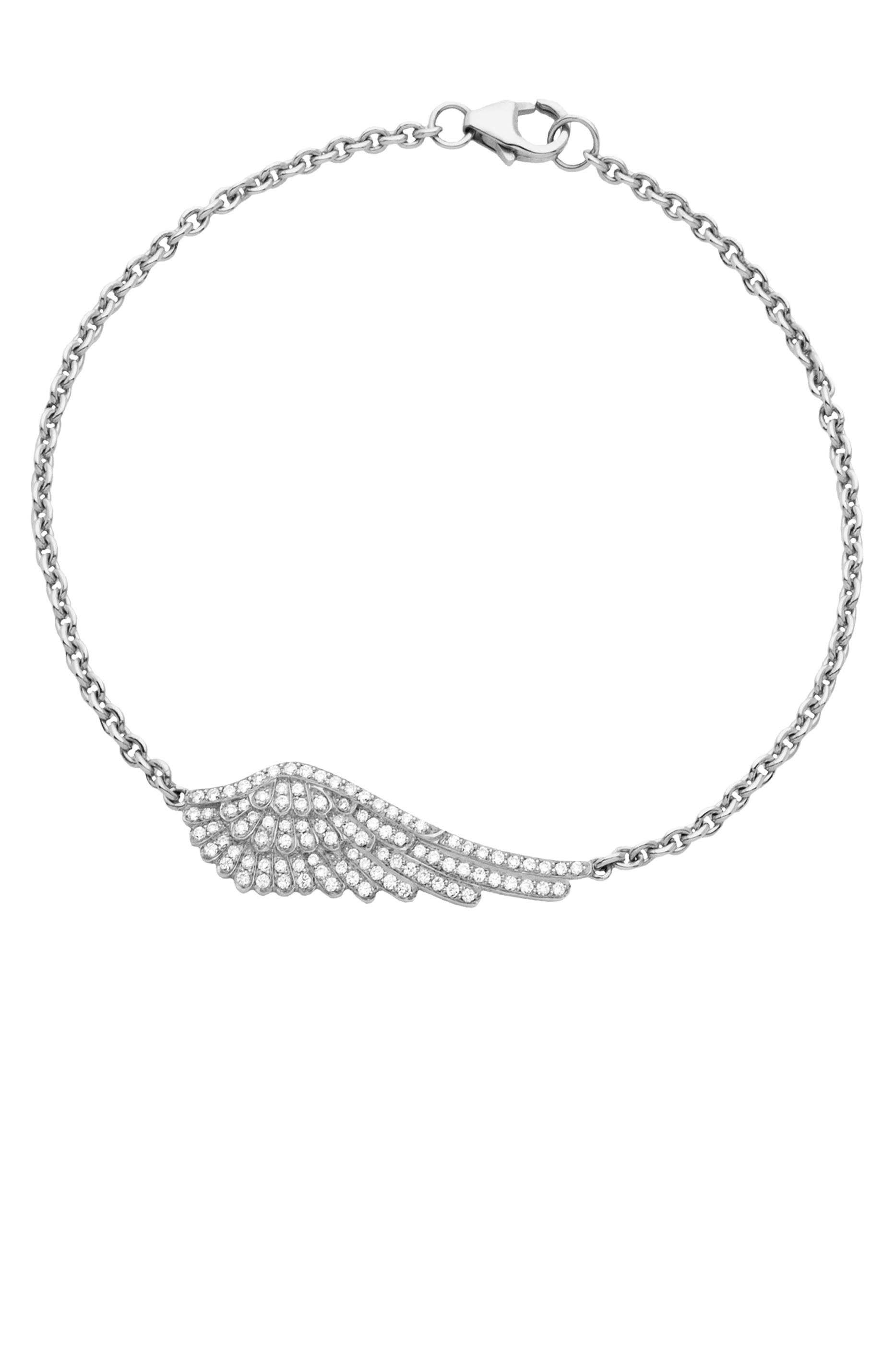 سوار كلاسيك بحلية صغيرة بتصميم جناح مرصع بالماس ذهب أبيض عيار 18