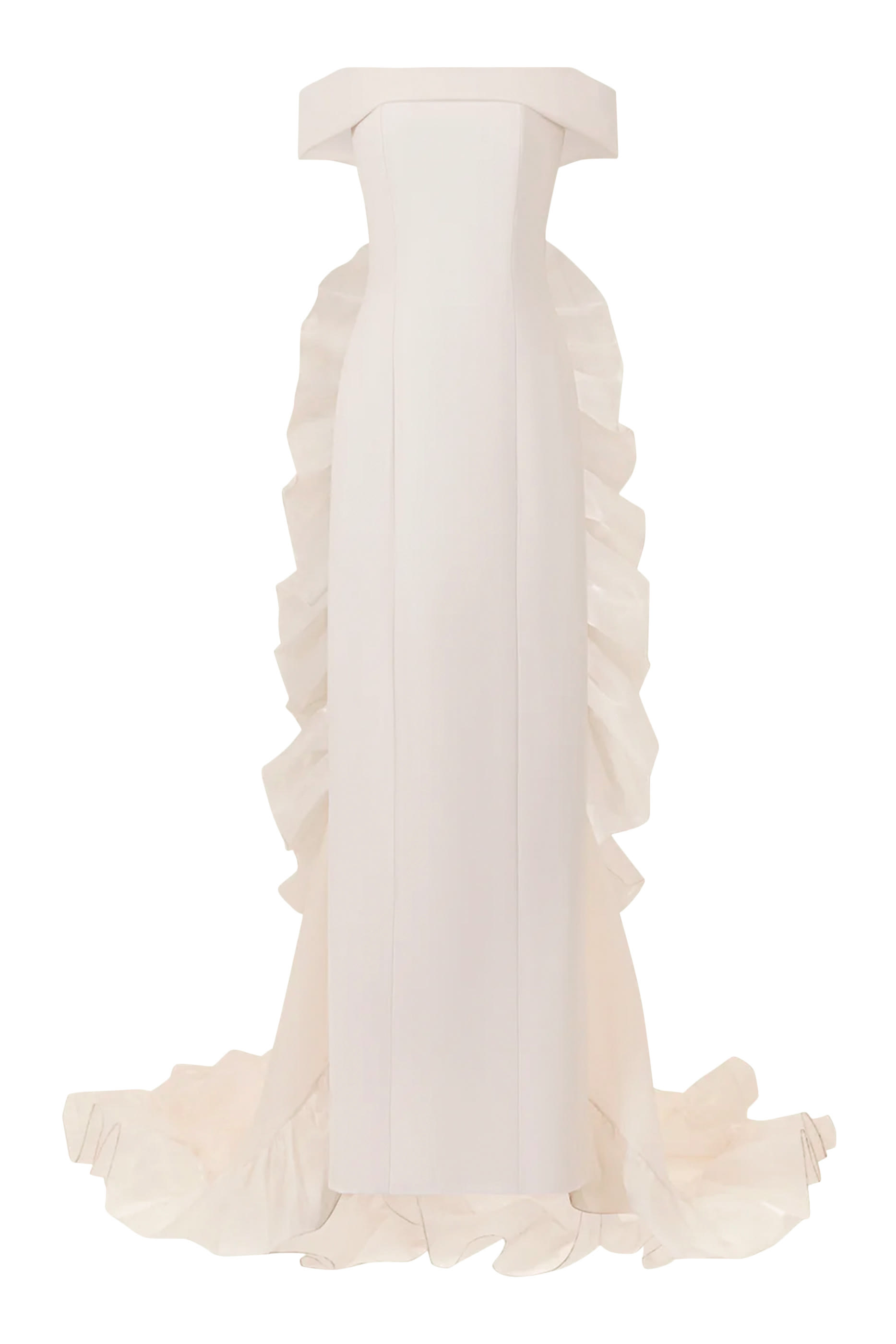 فستان سهرة بلا حمالات بأكتاف مكشوفة وجزء مكشكش أورجانزا