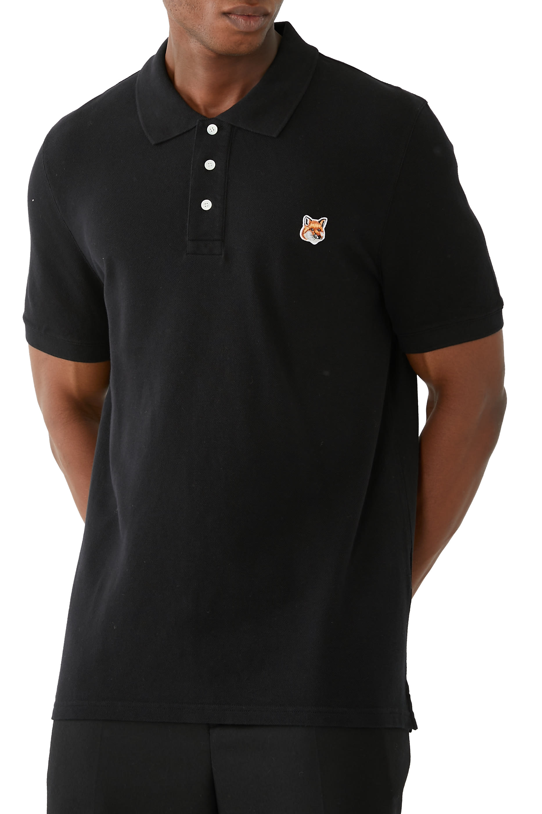 قميص بولو بقصة عادية ورقعة رأس ثعلب