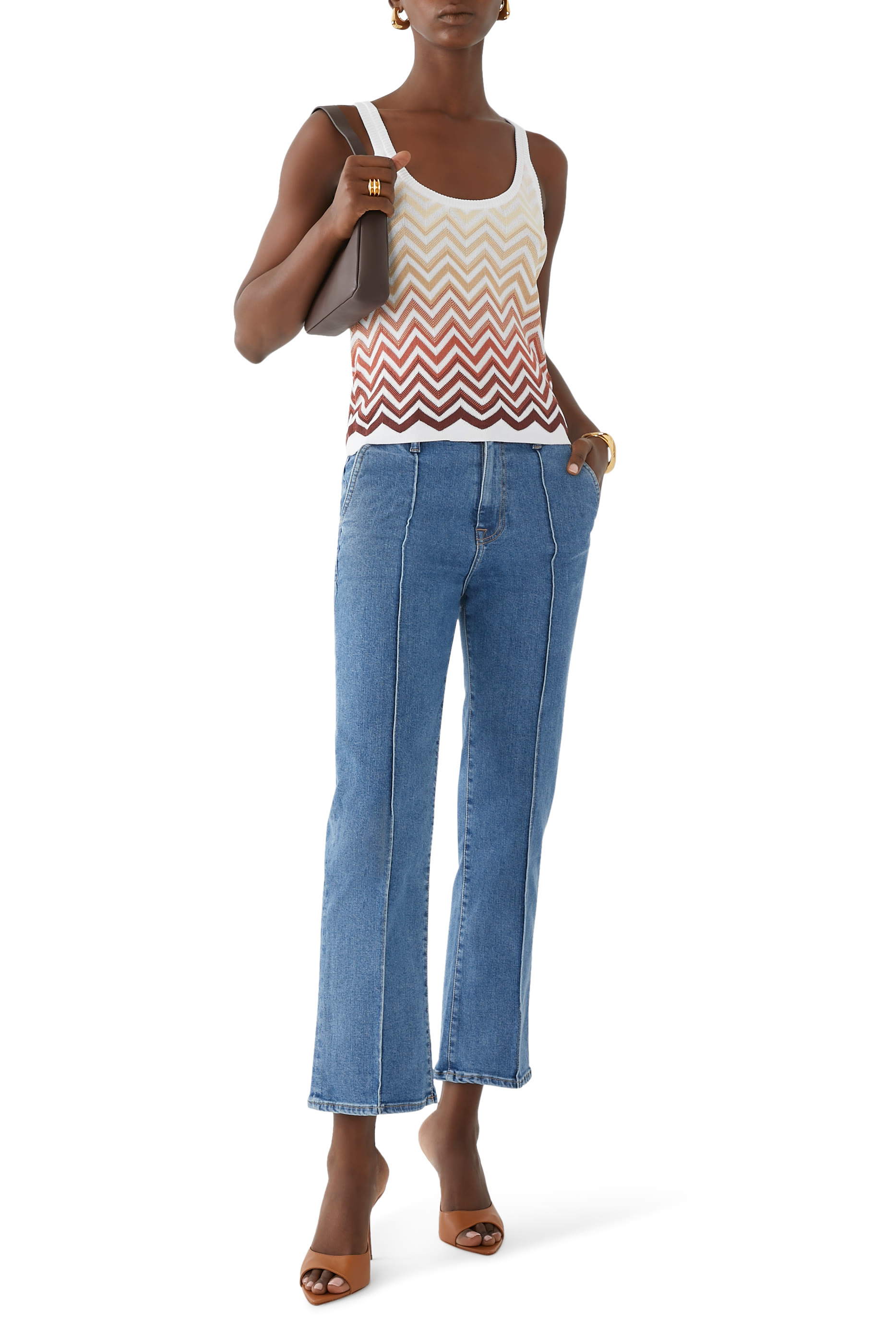 بلوزة بدون أكمام بنقشة خطوط متعرجة شيفرون جاكار