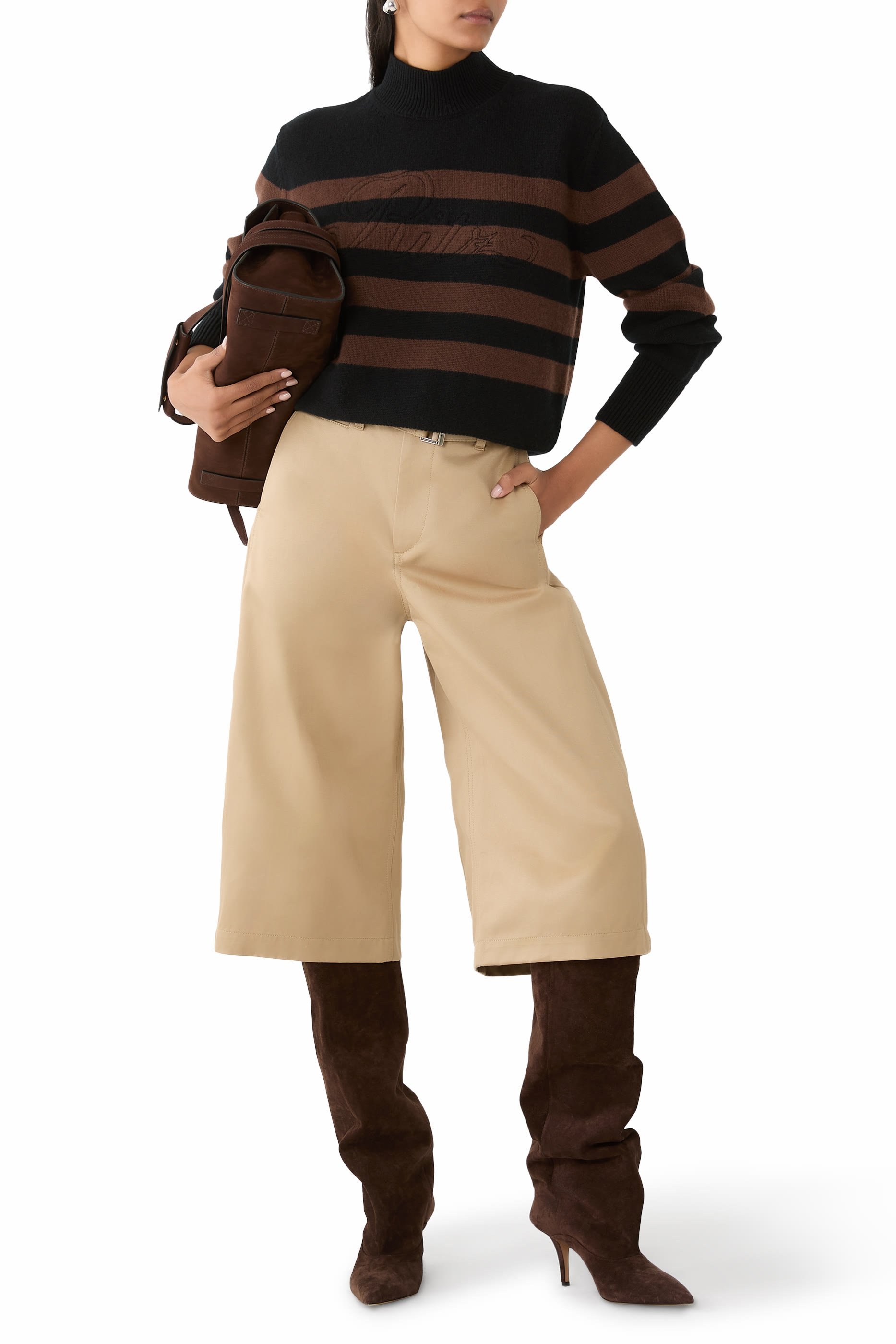 كنزة ريتز مخططة بياقة عالية كشمير