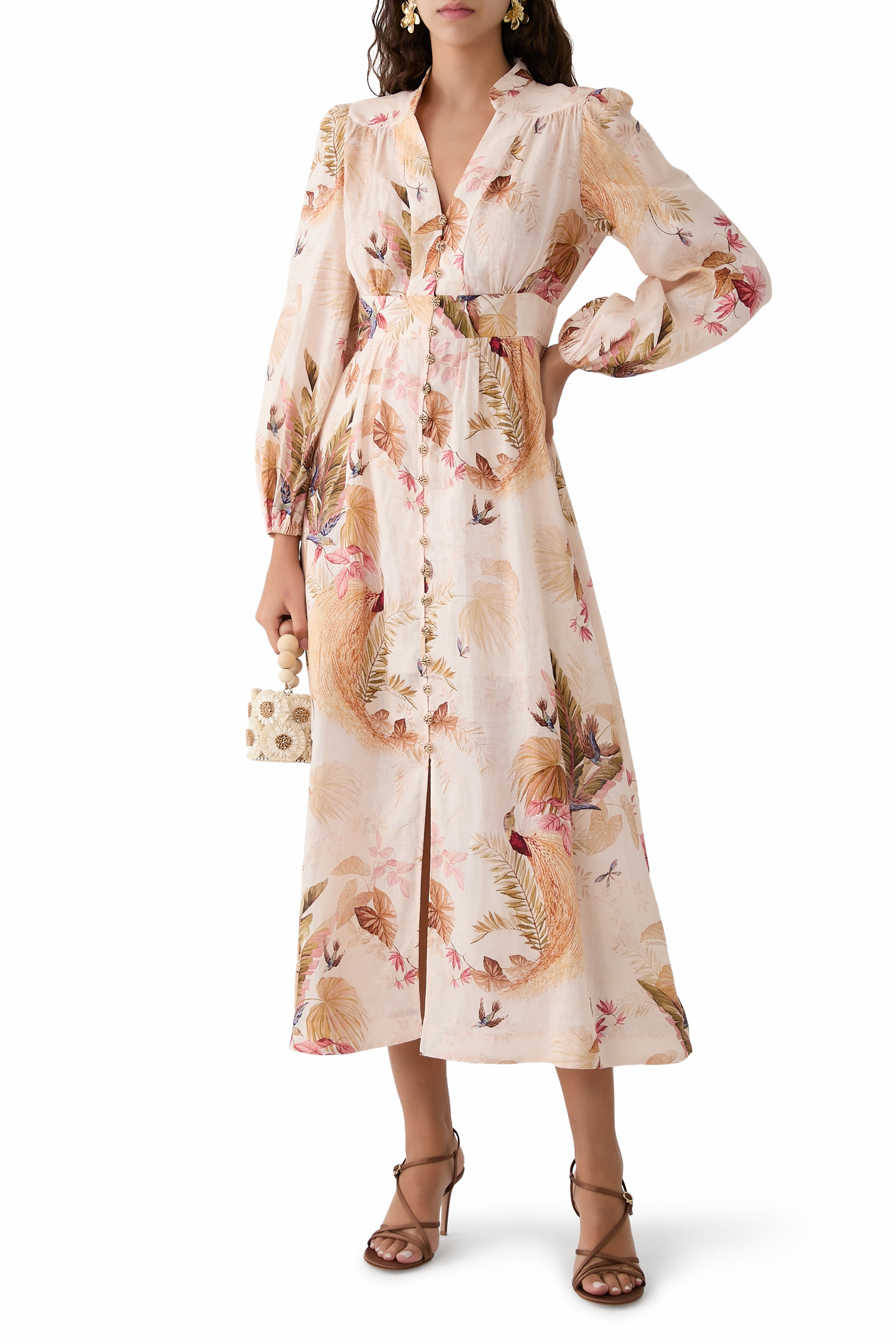 فستان أسيشن بياقة عميقة متوسط الطول