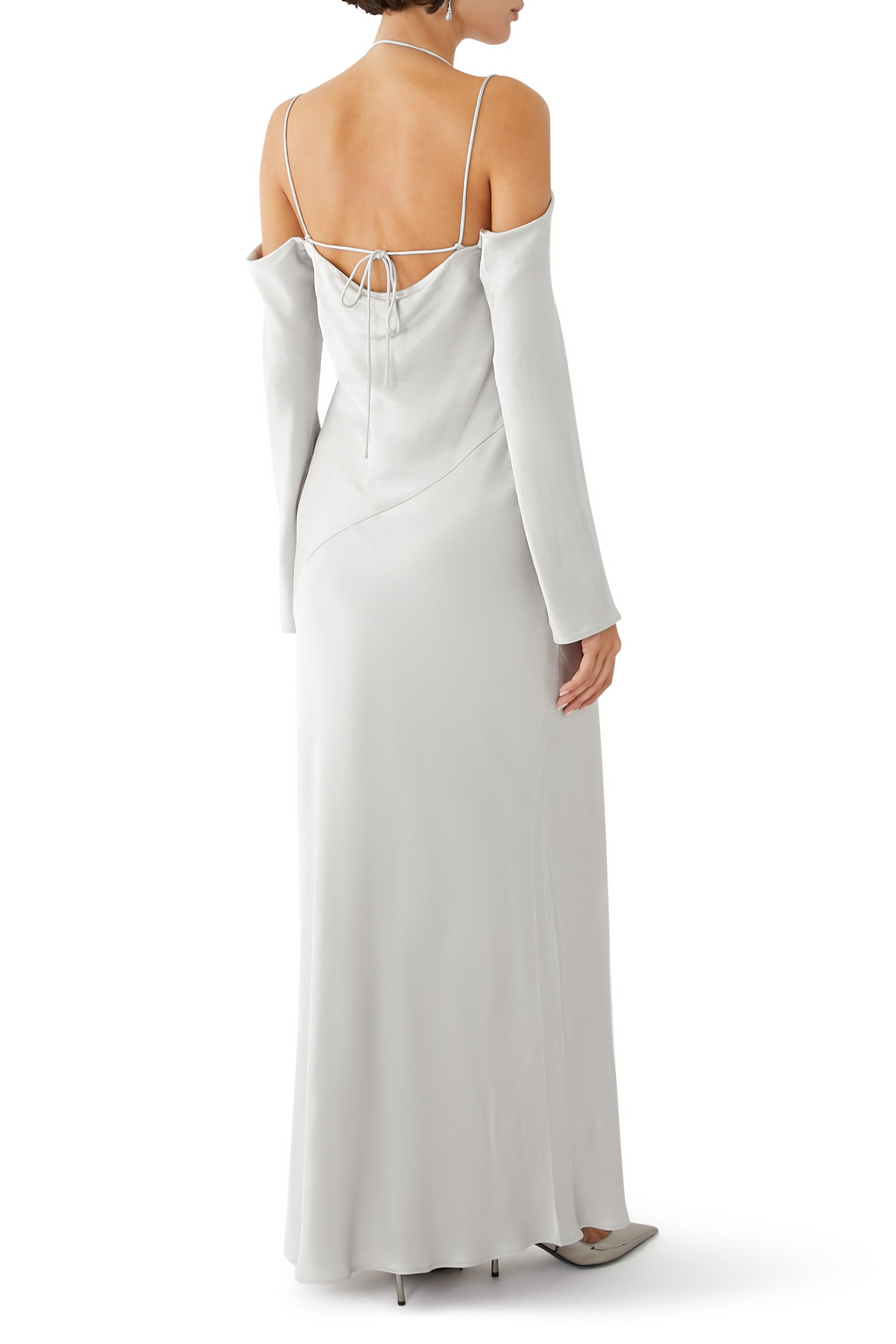 فستان صوفيا طويل بأكتاف متساقطة ورباط