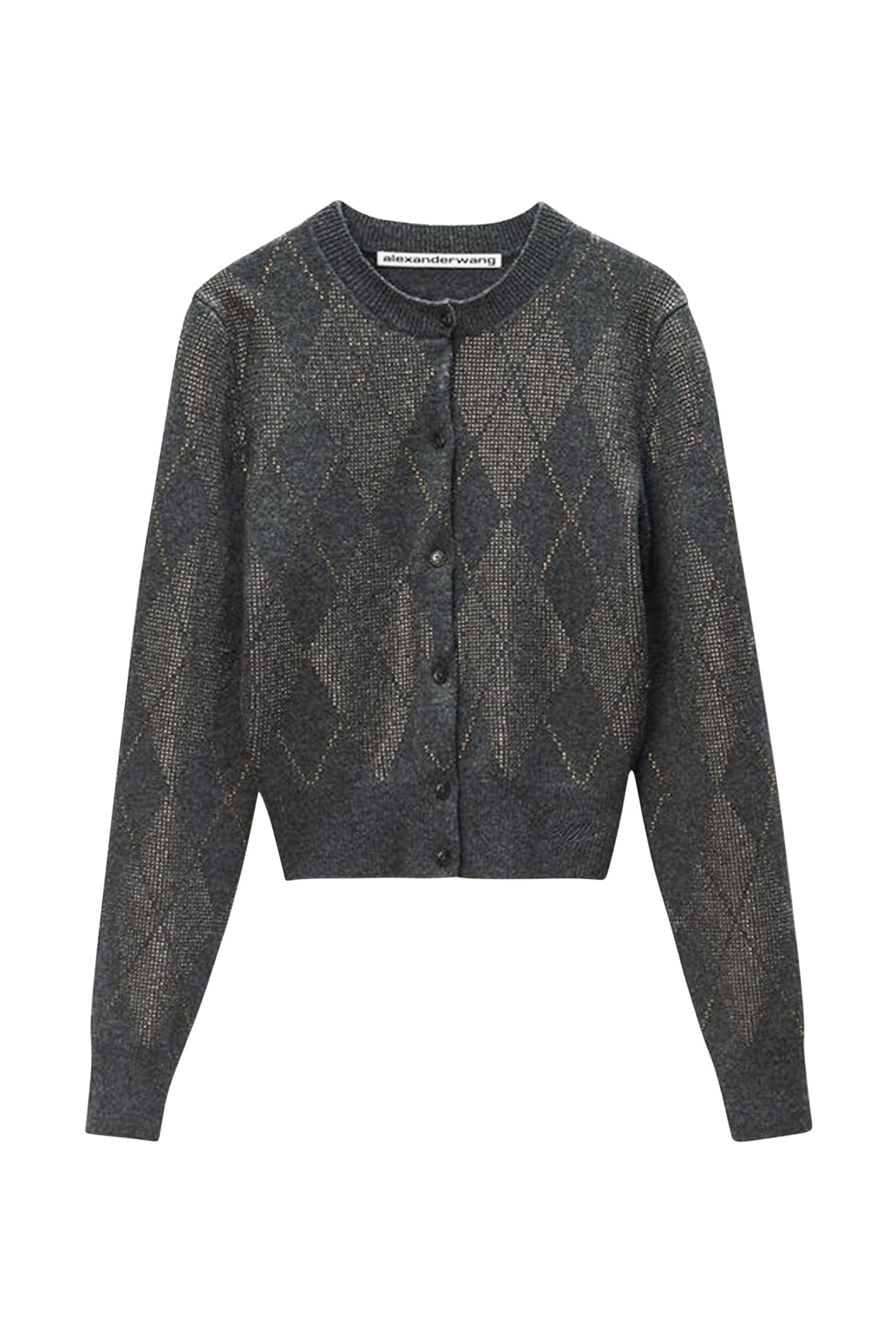 كارديغان بقصة قصيرة مرصع بكريستال مثبت حراريا