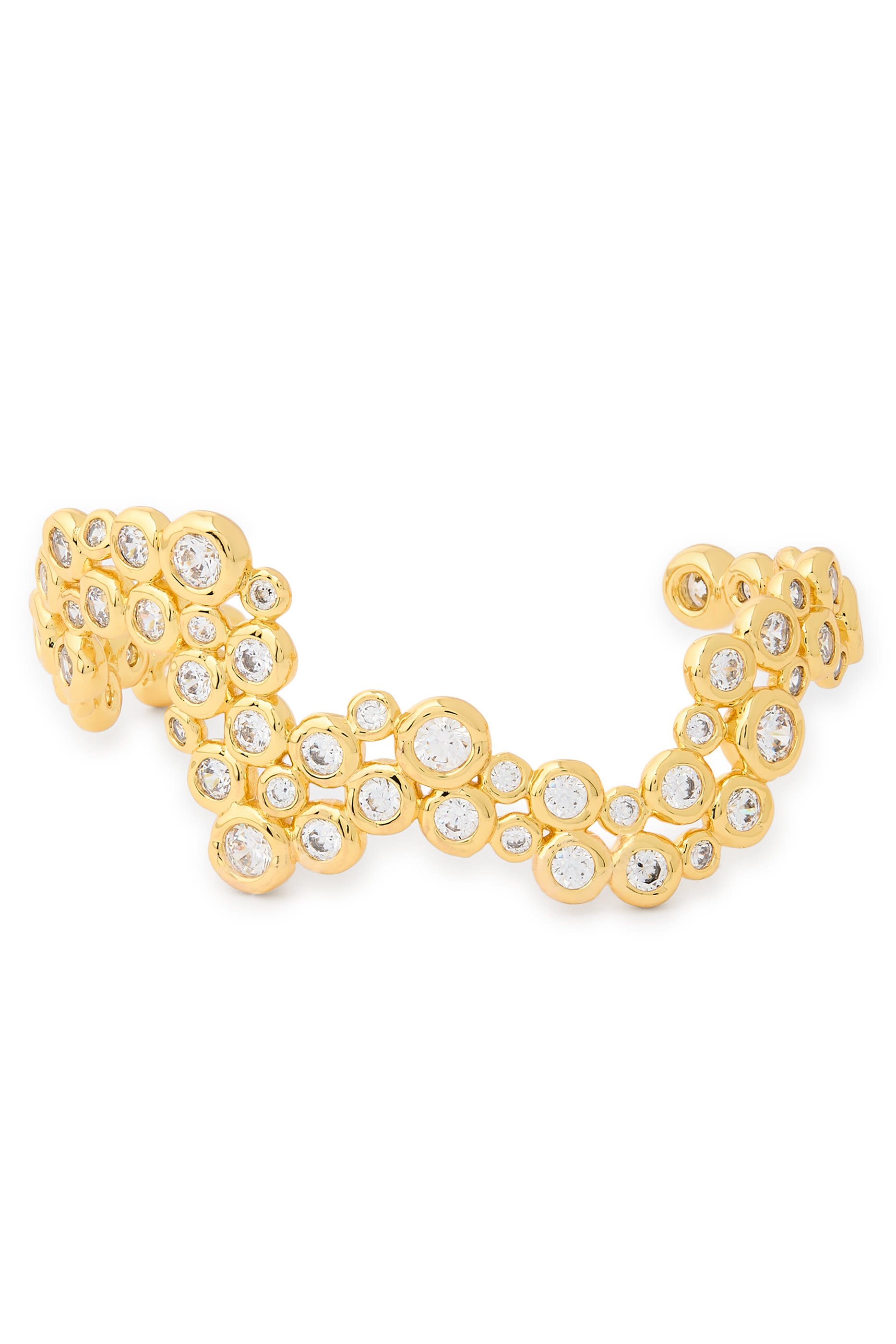 سوار أستيراليس مفتوح بتصميم مموج، نحاس مطلي بالذهب عيار 14 قيراط وكريستالات زركونيا مكعبة