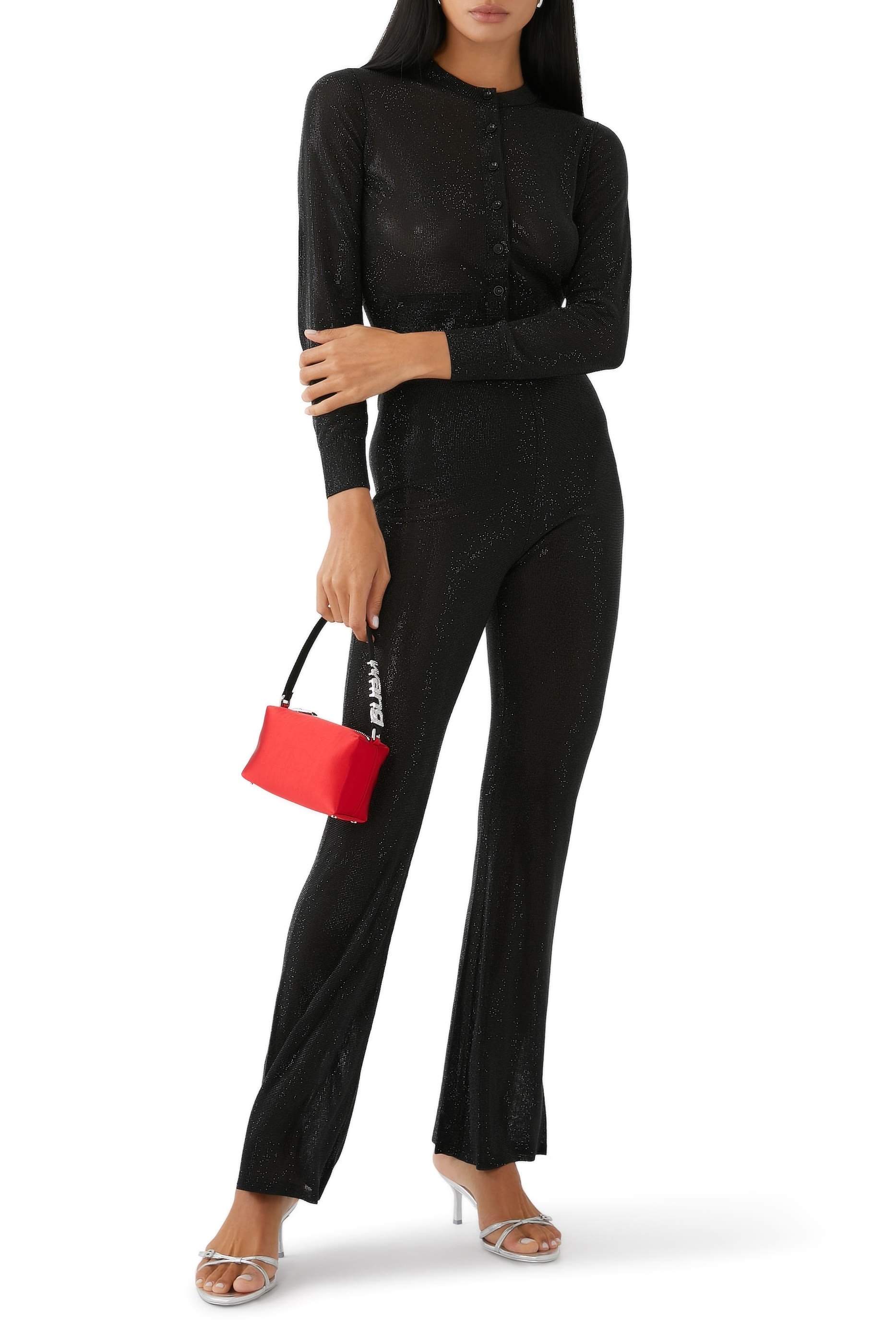 كارديجان قصير بياقة ضيقة وخرز مثبت حراريا