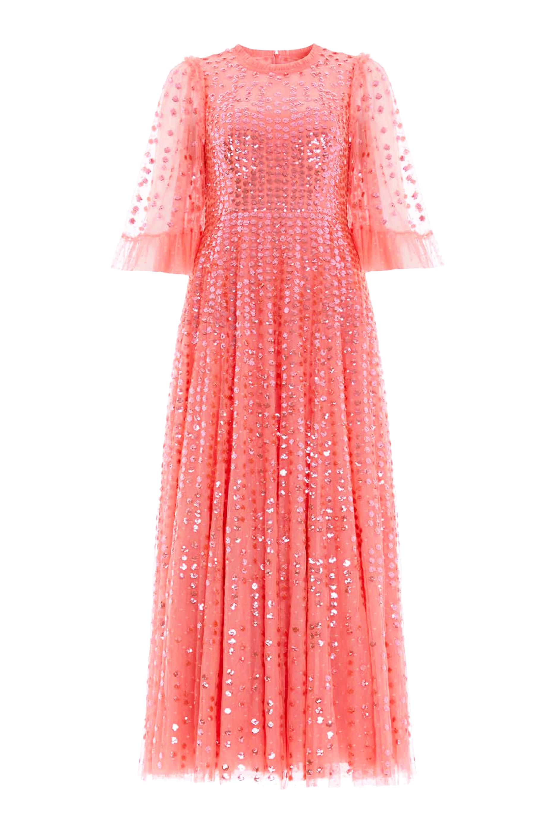 فستان سهرة رين دروب بطول الكاحل بأكمام قصيرة