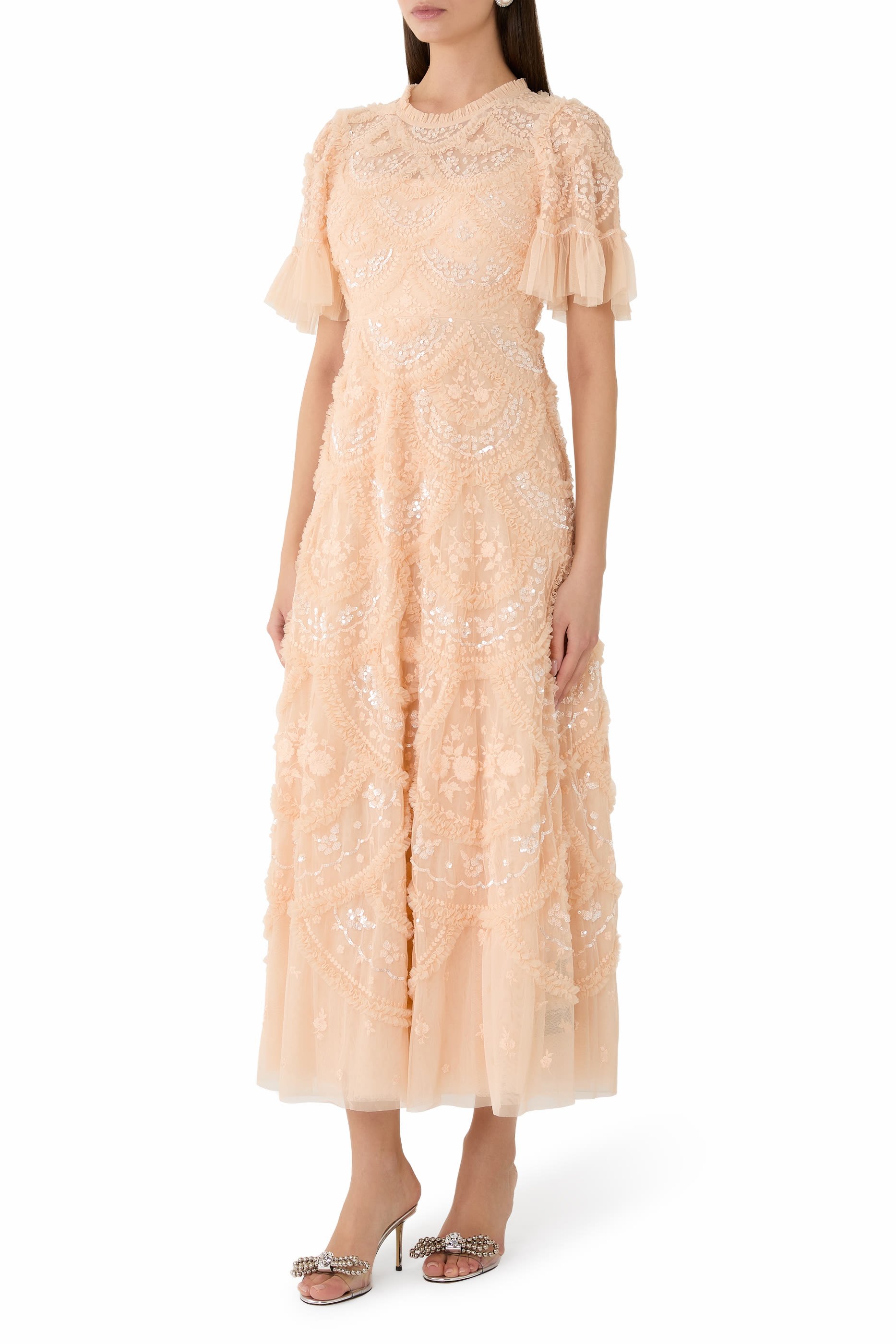 فستان سهرة كارمن بطول الكاحل بكشكش