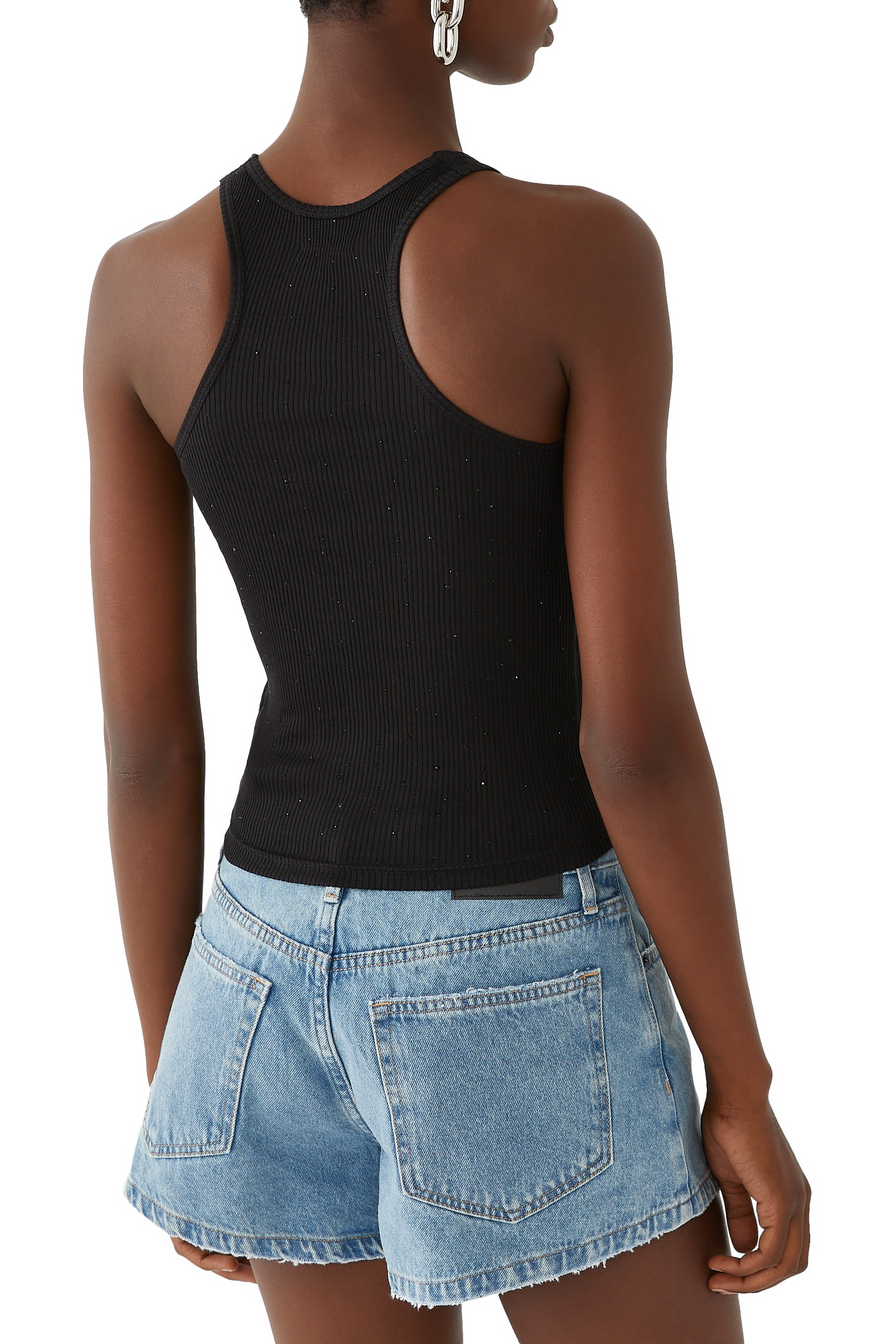 بلوزة ريسر  بلا أكمام مرصعة بكريستال مثبت حراريا