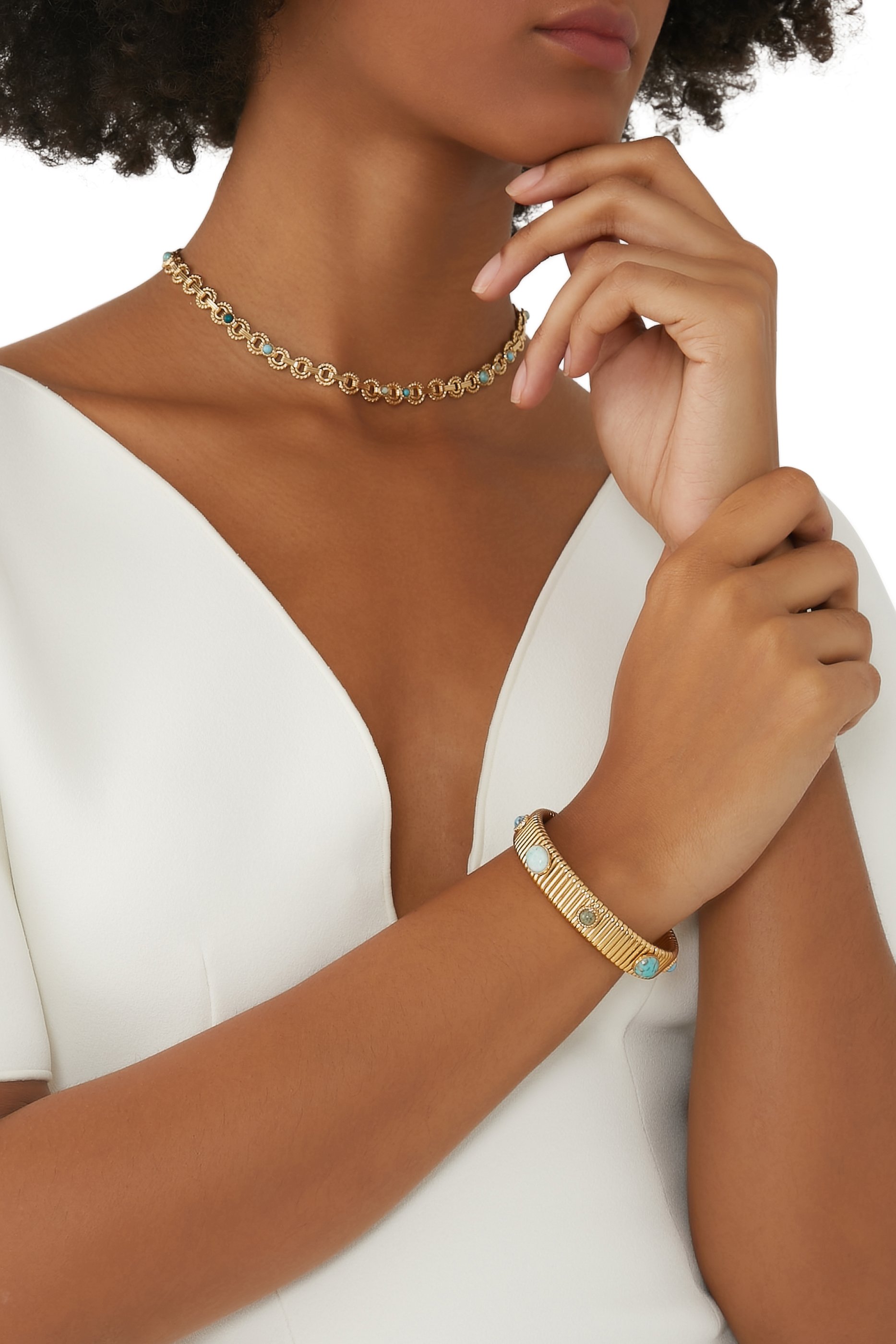 قلادة ميسترال بأحجار كريمة نحاس مطلي بذهب عيار 24