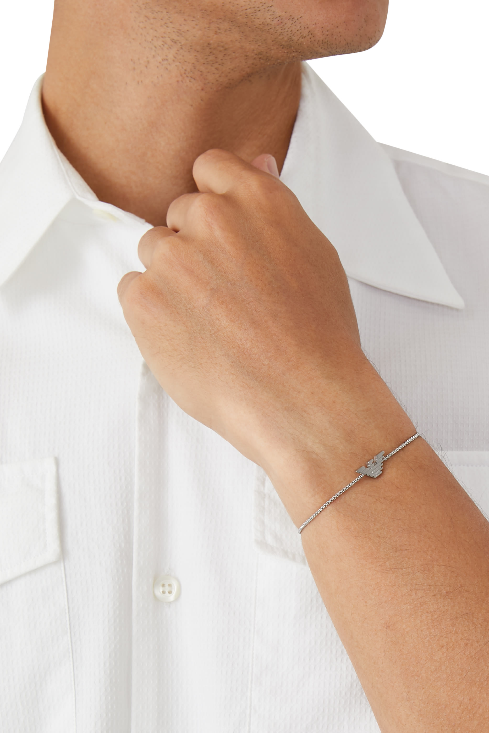 طقم ساعة جلد وسوار بشعار الماركة