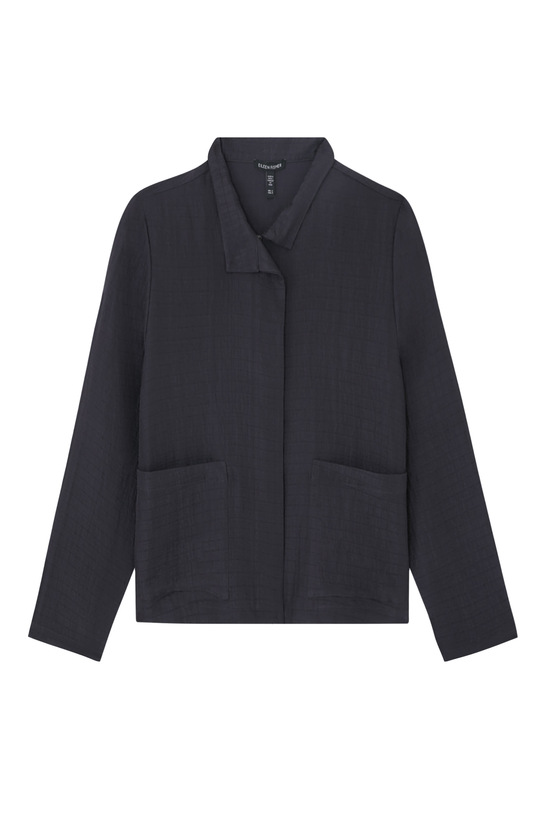 جاكيت بياقة عالية وطية حرير وكتان