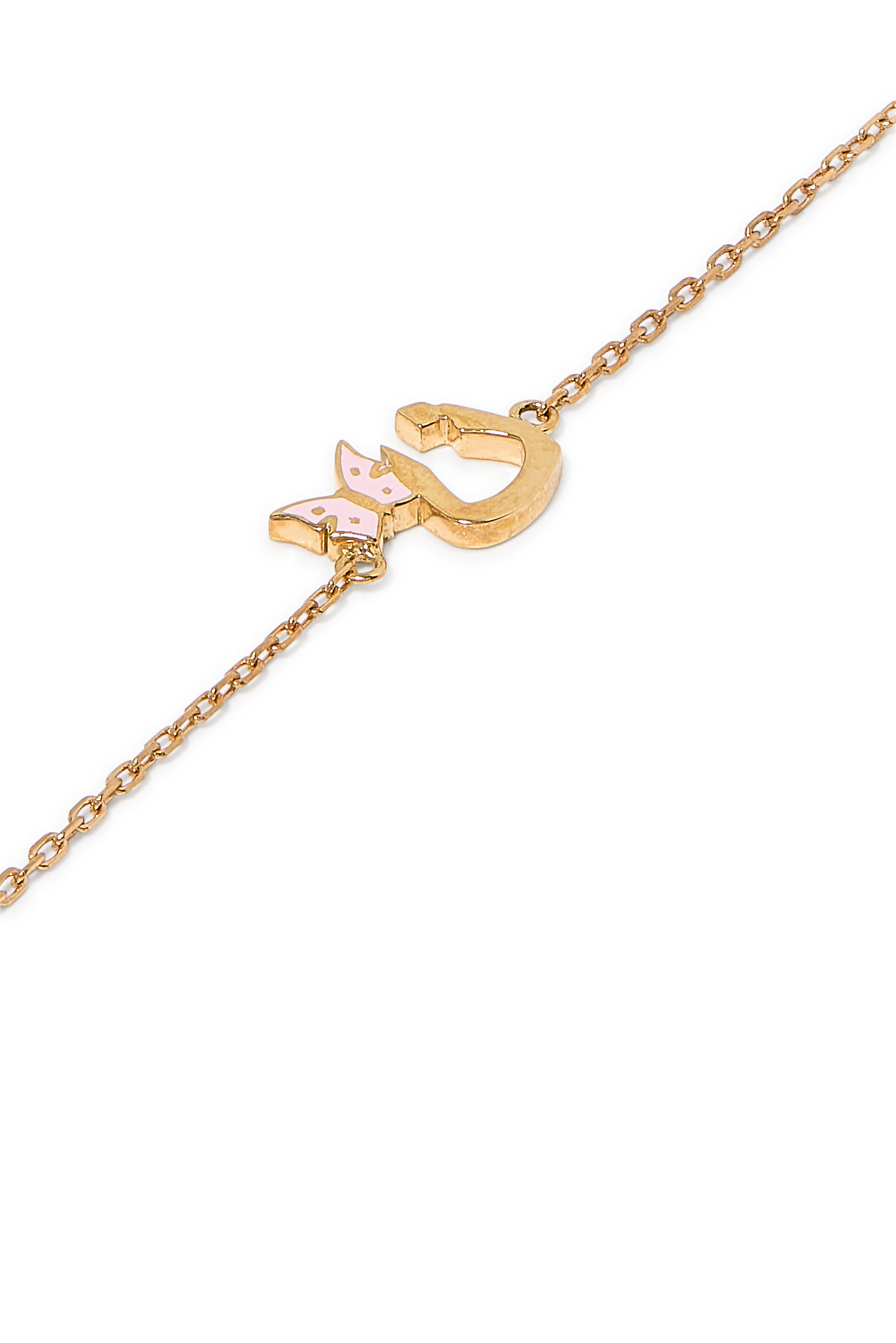 Kids Tiny Bling Butterfly Letter Noon Bracelet, 18k Yellow Gold & Enamel