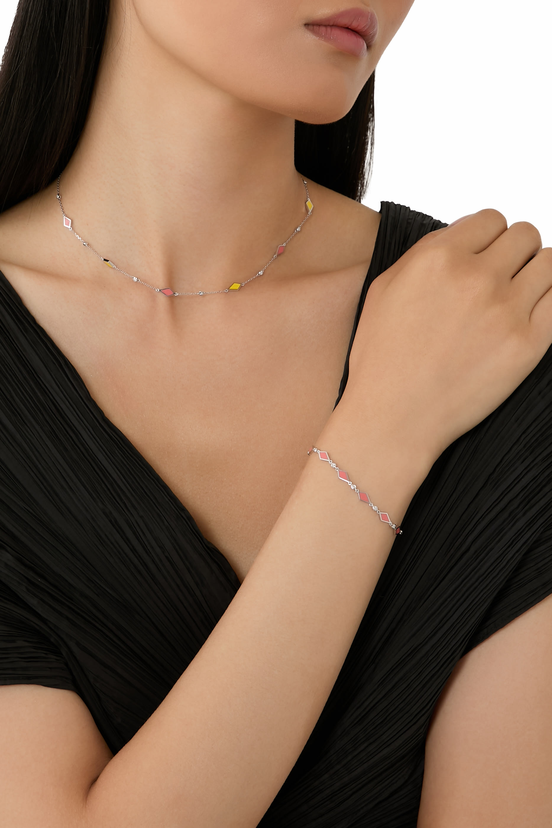 Mosaic Choker, 18K White Gold with Enamel & Diamonds