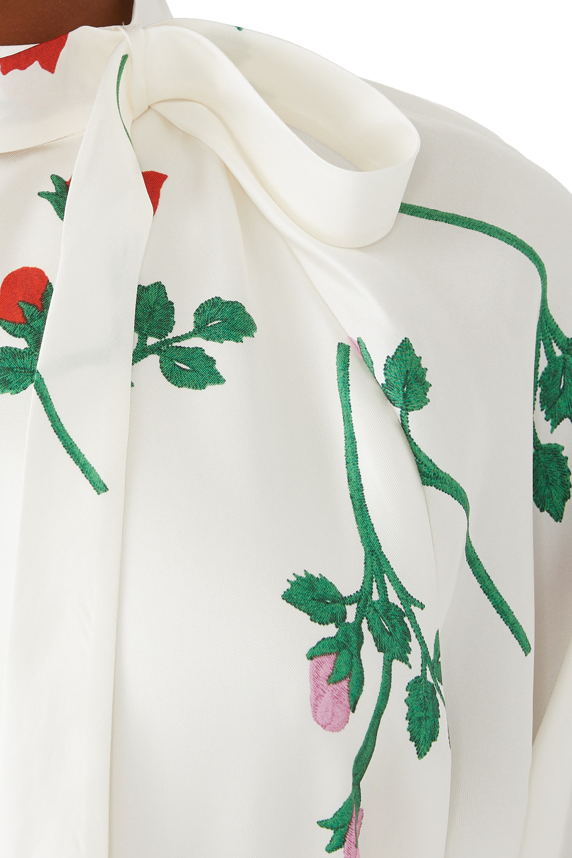 فستان برباط عند العنق وتطريزات زهور