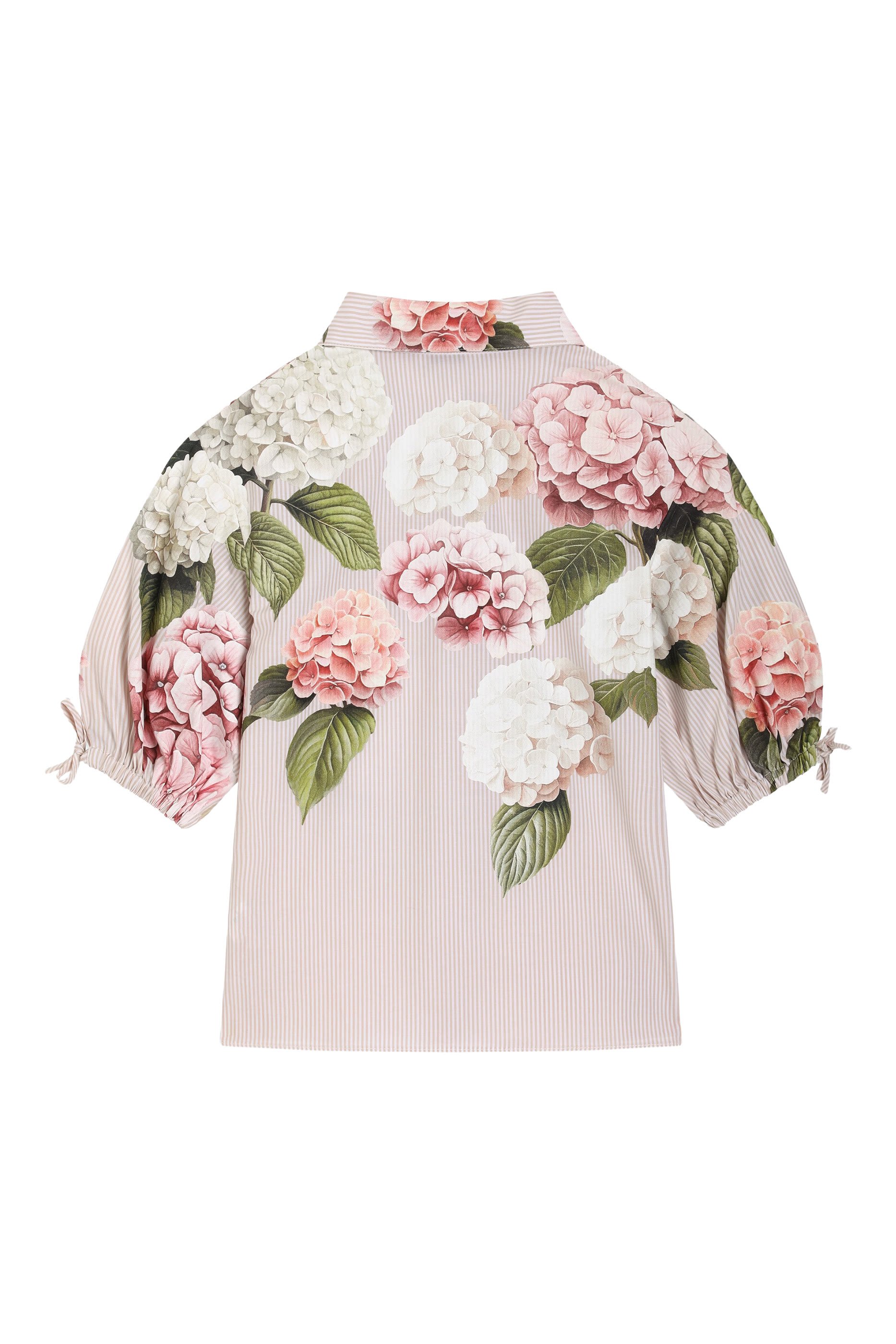 قميص بطبعة زهور الهدرانجيا بوبلين مخطط للأطفال