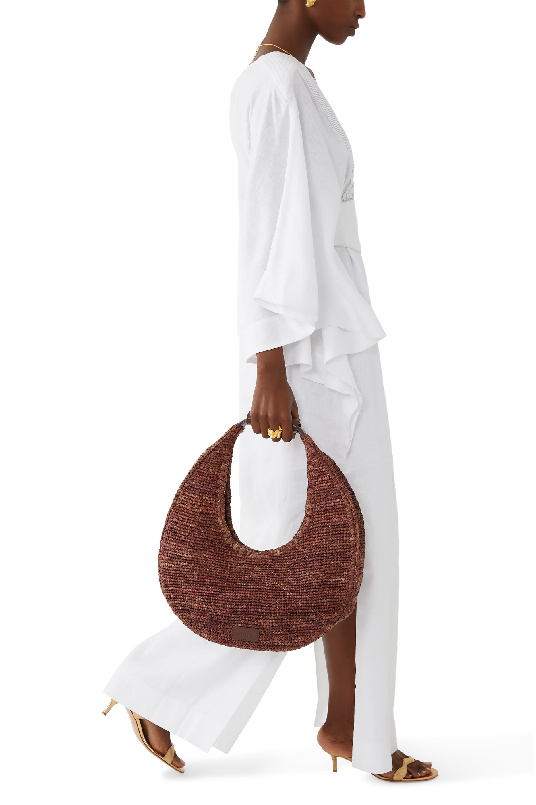 حقيبة يد كبيرة بتصميم مقوس خوص