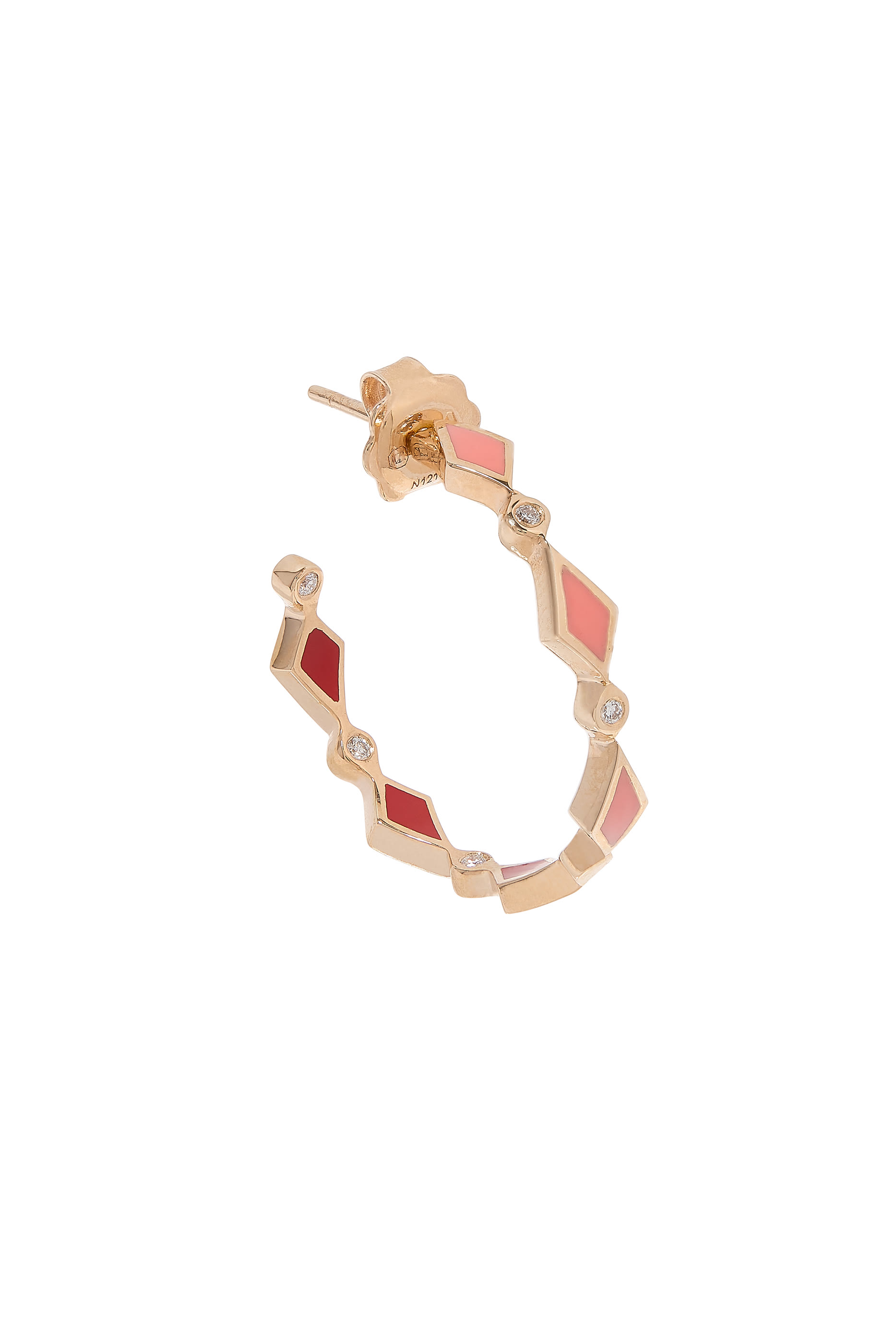 Mosaic Single Hoops Earrings, 18k Rose Gold & Diamonds, Enamel