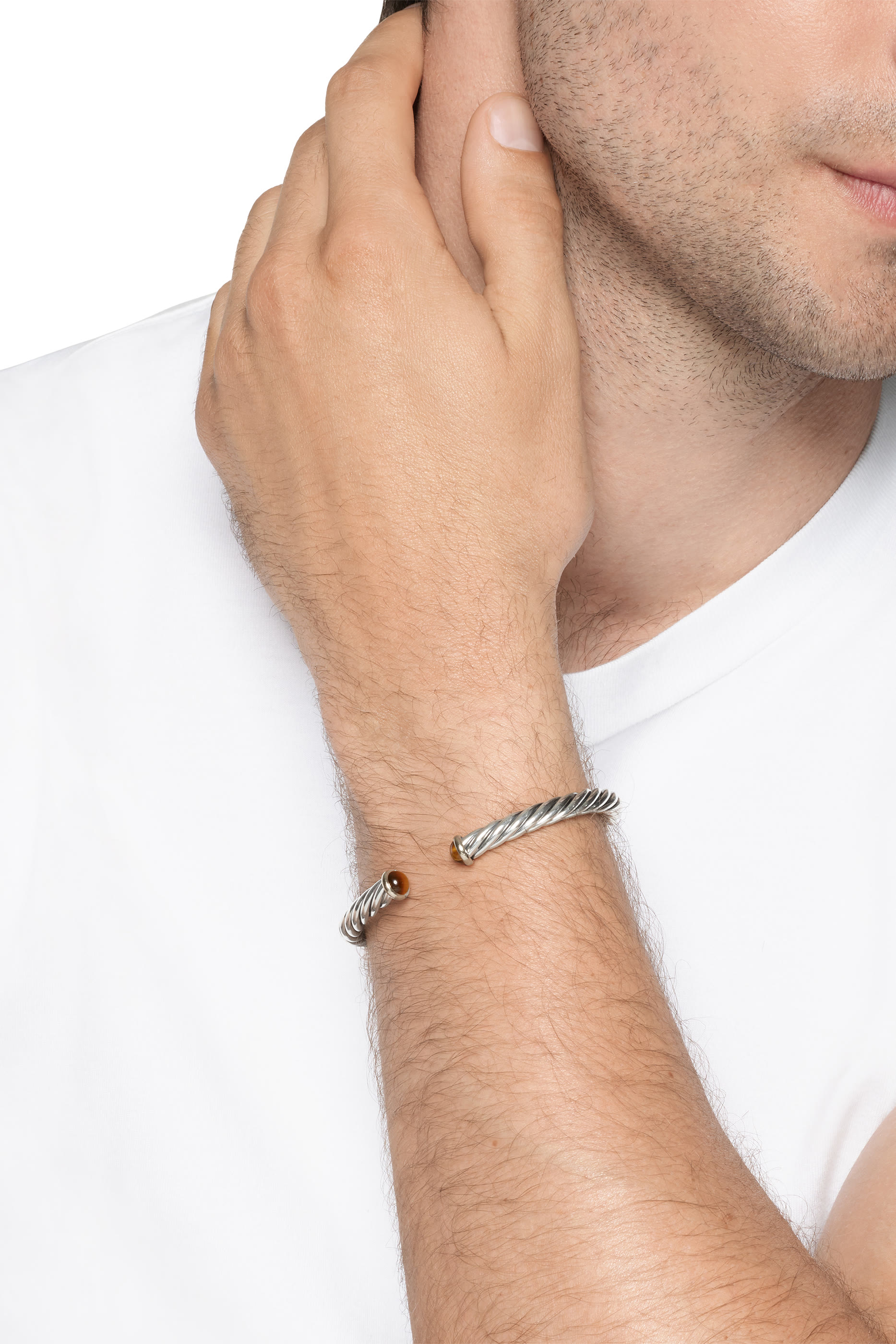 سوار مجدول مرصع بحجر عين النمر فضة إسترلينية 