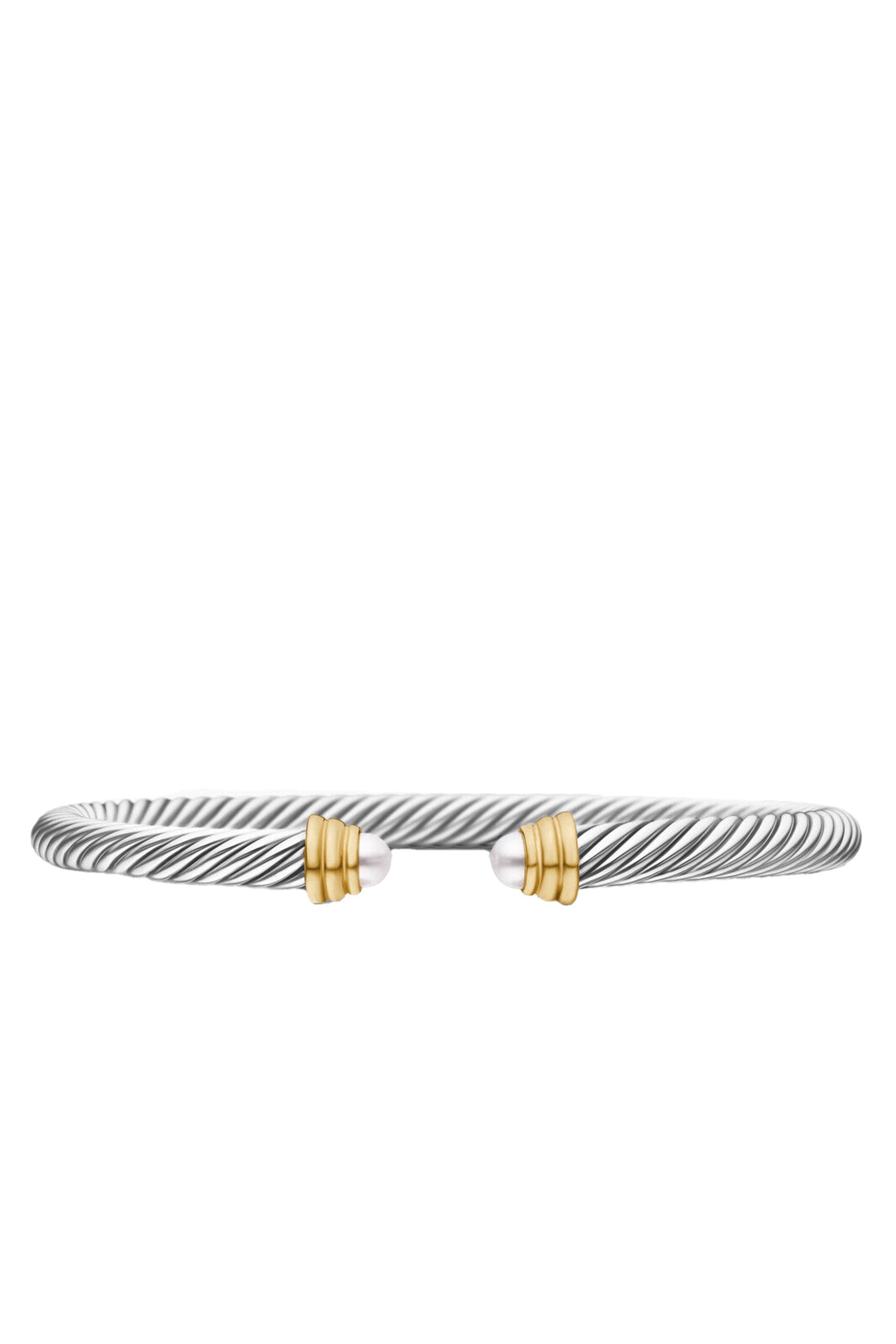 سوار كابل كلاسيكي مرصع بلؤلؤ، فضة استرلينية وذهب أصفر عيار 14