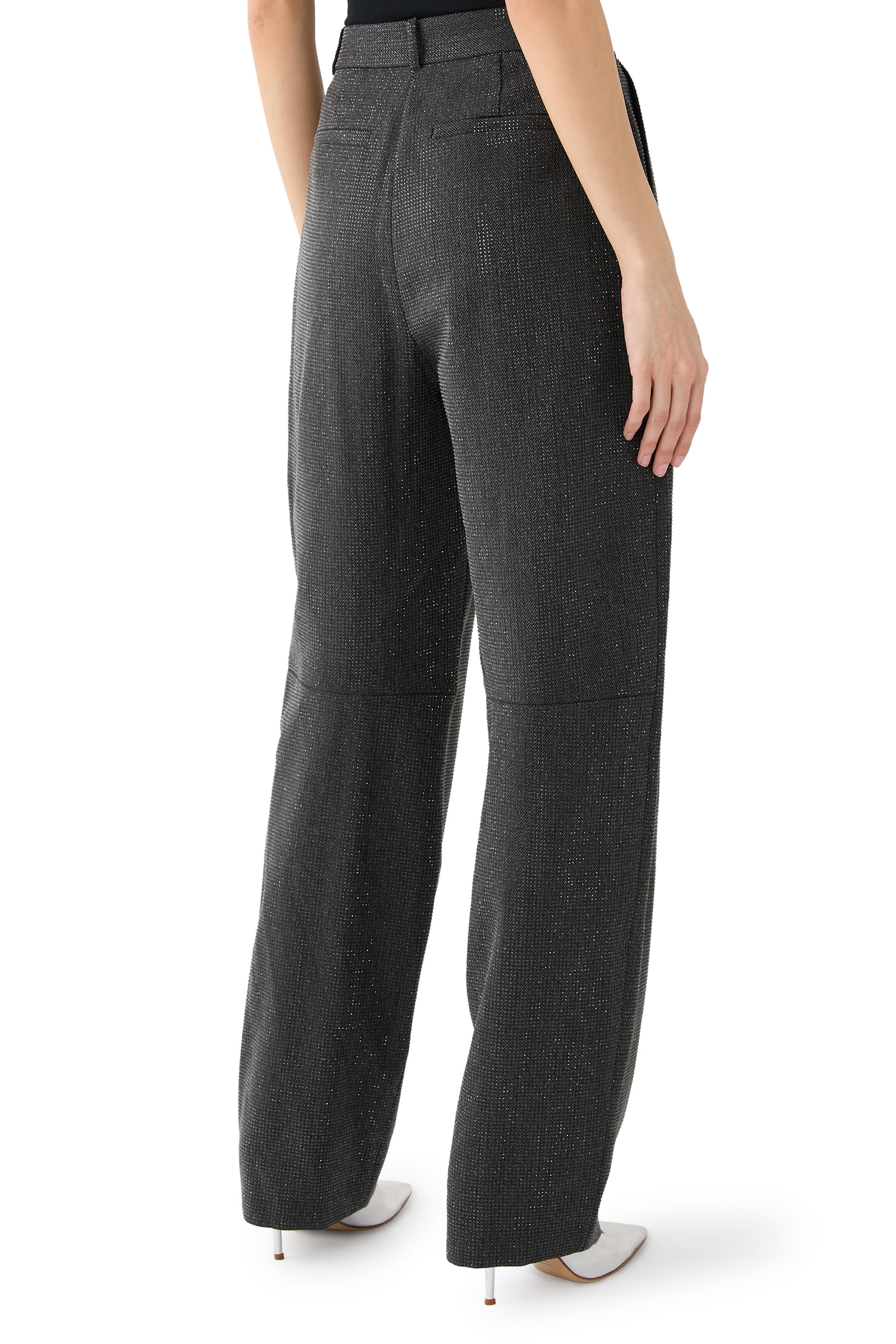 بنطال بخصر مرتفع وتفاصيل لامعة بالكامل