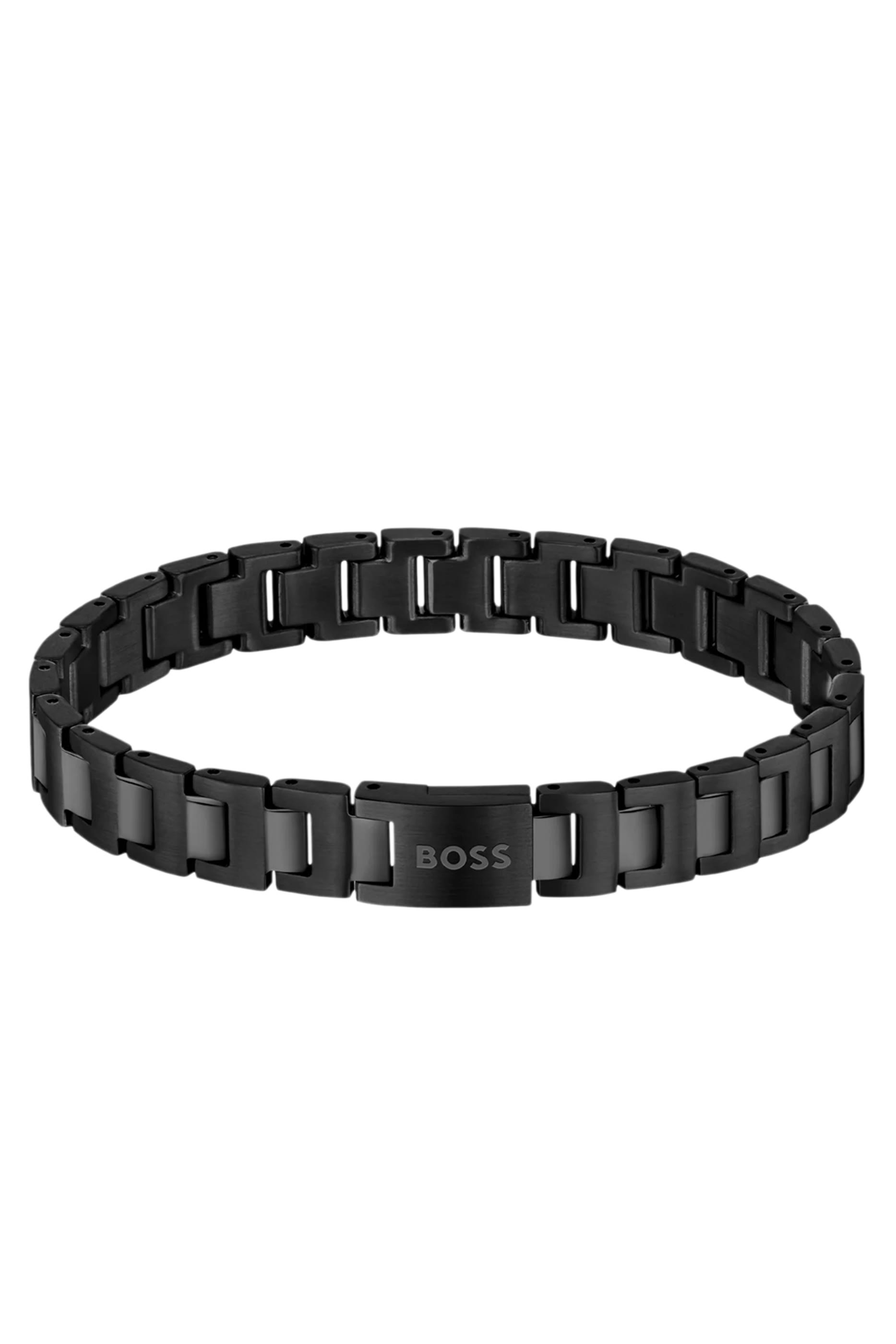 سوار بتصميم حلقات مطلي باللون الأسود مع إغلاق بشعار الماركة