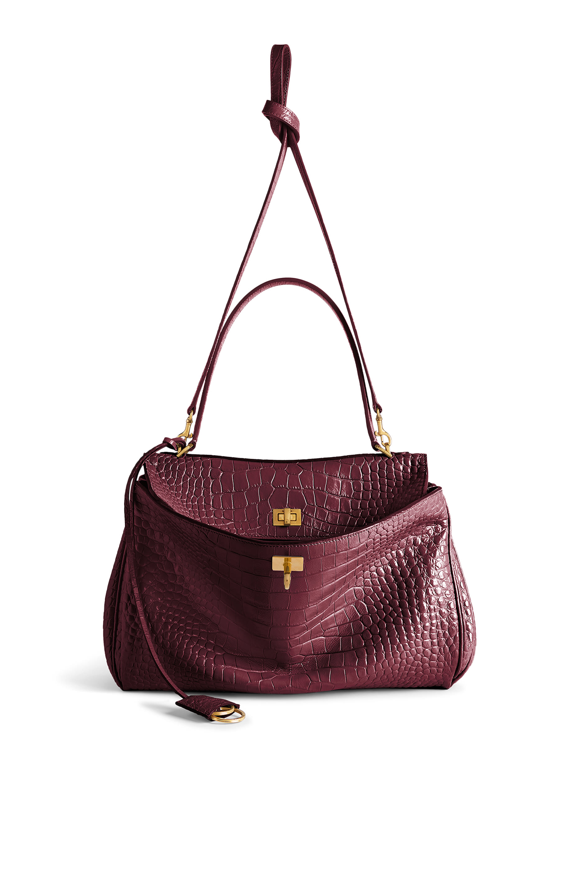 حقيبة يد روديو متوسطة جلد بنقشة جلد تمساح