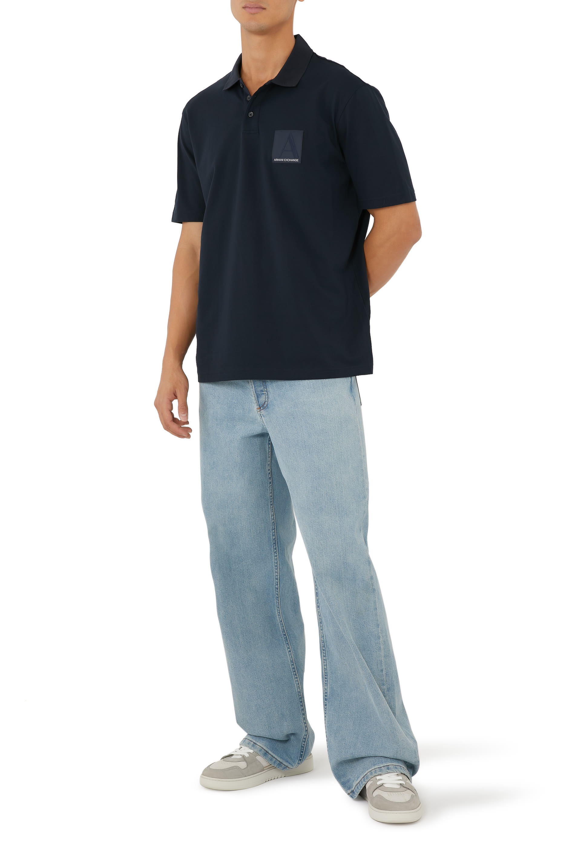 قميص بولو  اي اس في بقصة عادية بتصميم حرف A قطن عضوي