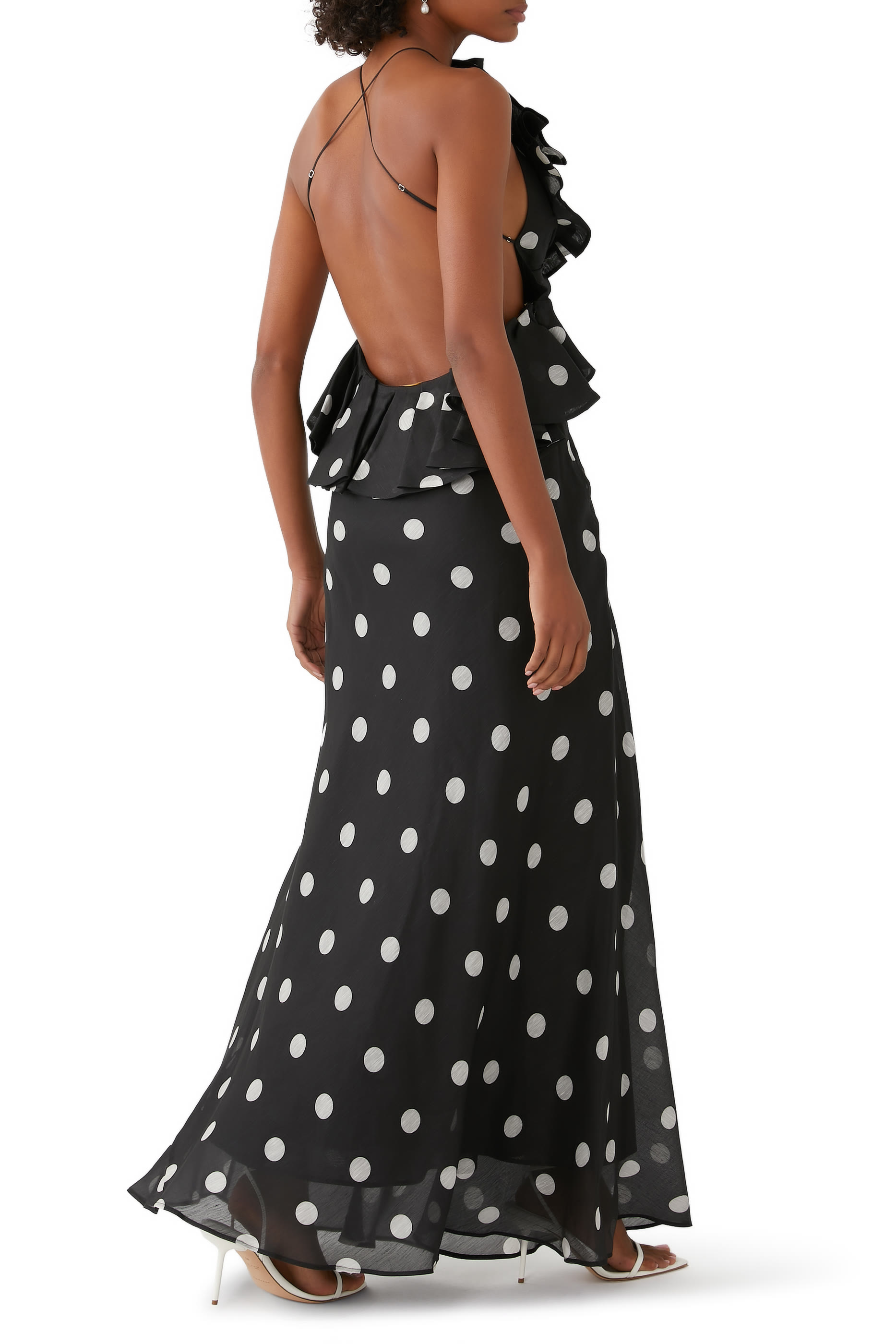 فستان كراش طويل برباط حول العنق وكشكش