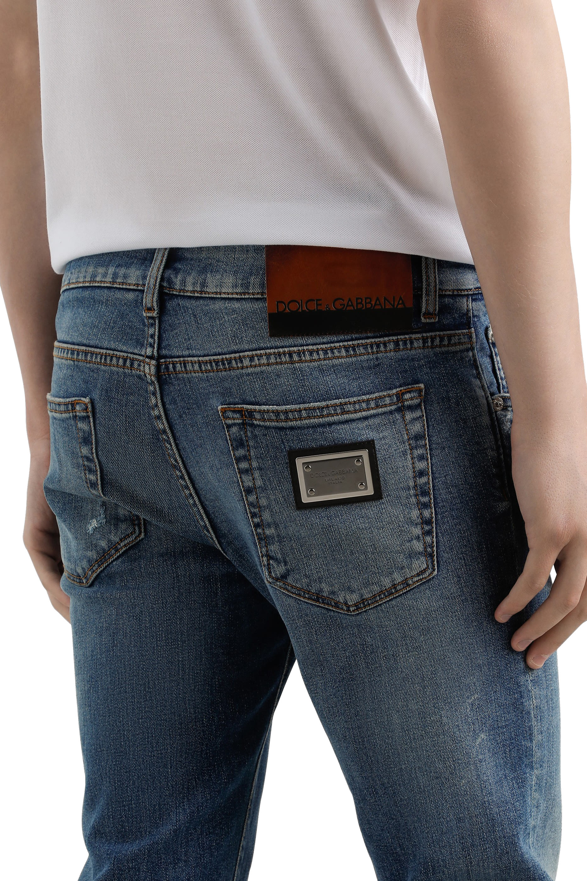 بنطال جينز مطاطي قطن بشارة بشعار الماركة