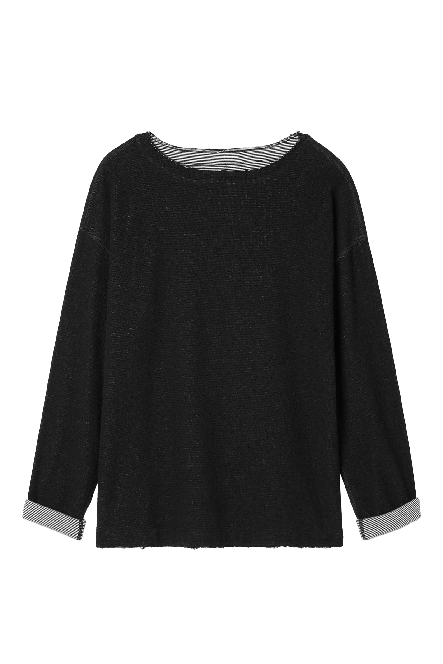 بلوزة بتصميم وجهين بياقة قارب ونقشة مخططة نسيج مزدوج قطن عضوي