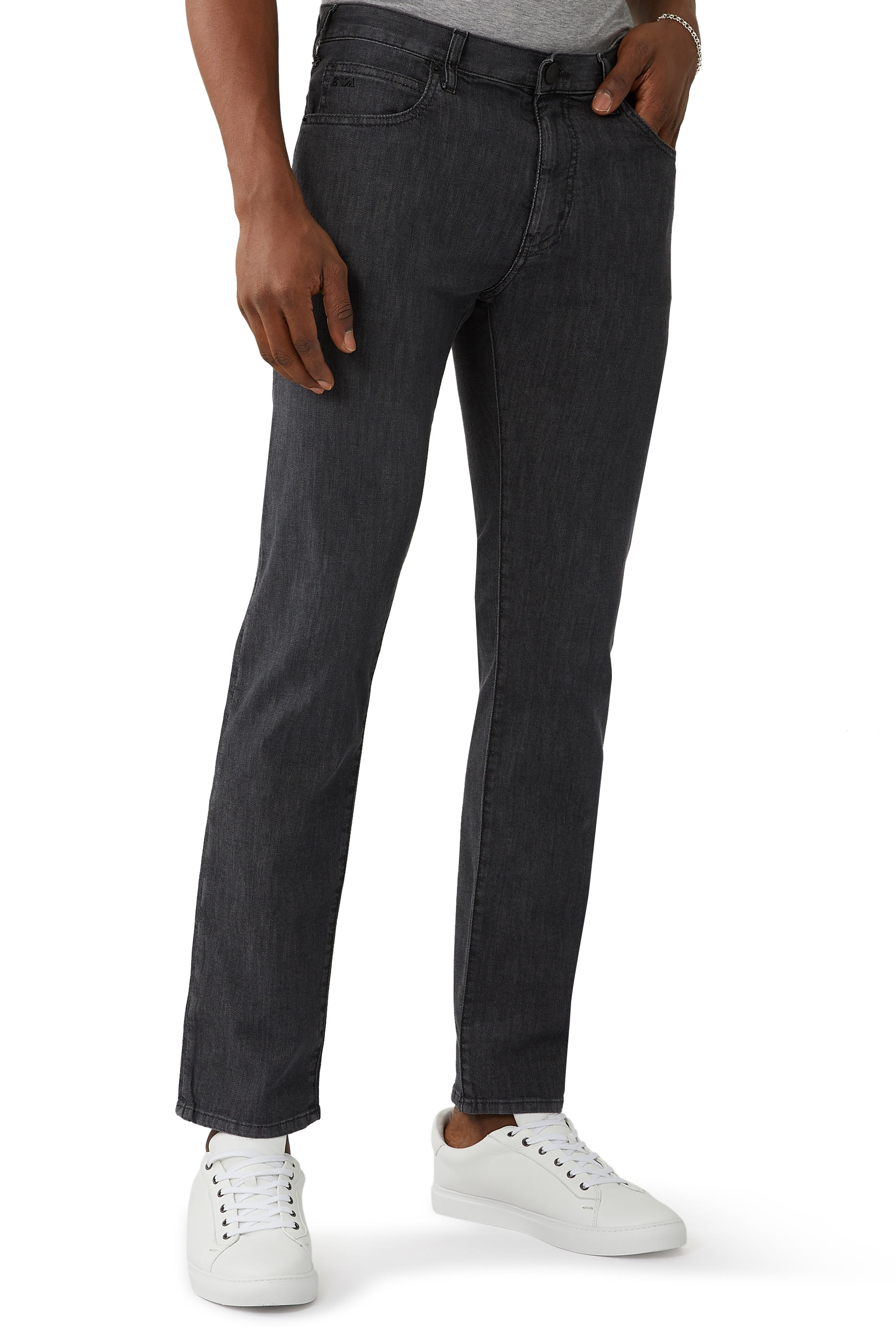 بنطال جينز بنقشة شعار الماركة بحجم صغير دنيم