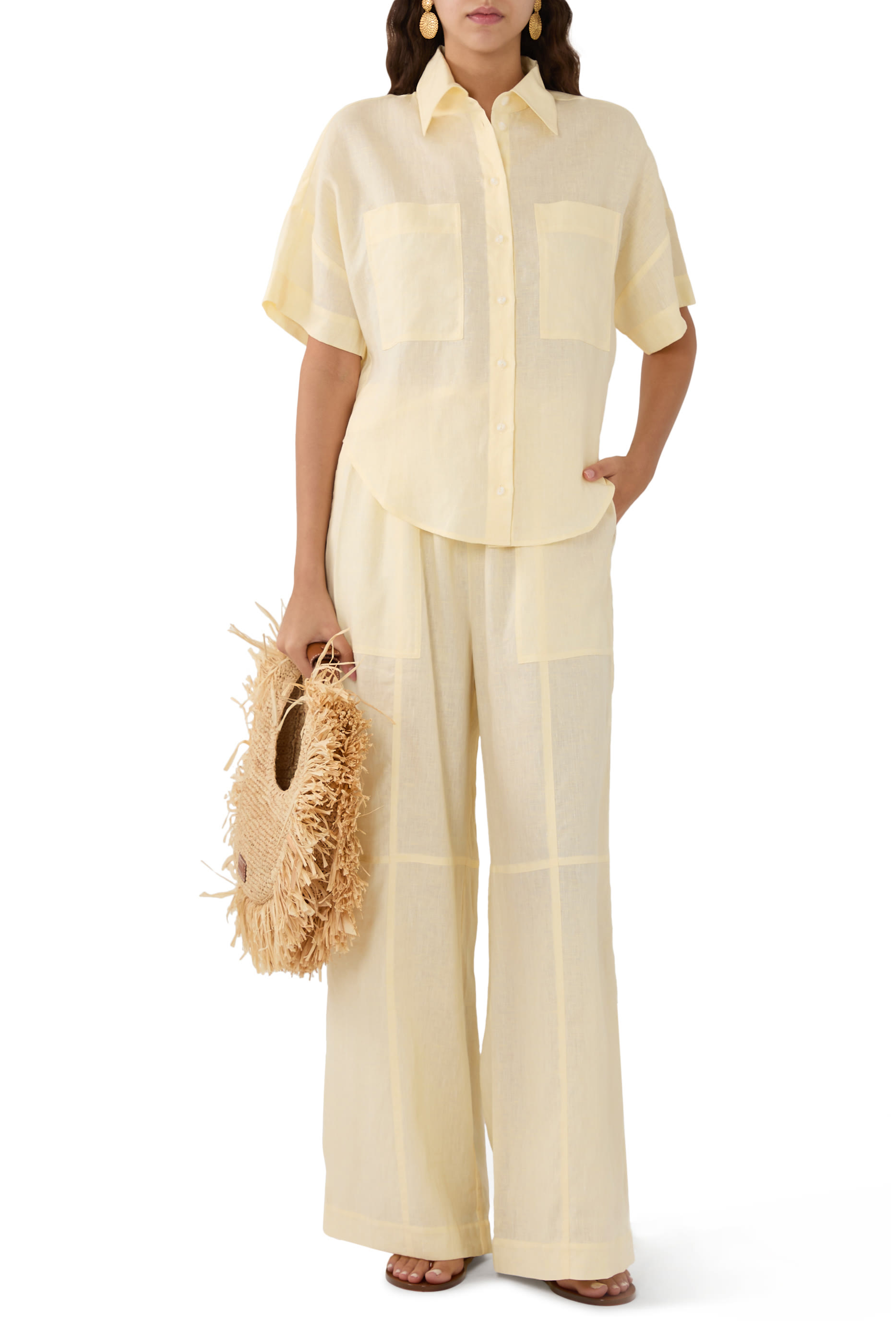 بنطال ليدون بقصة مريحة كتان