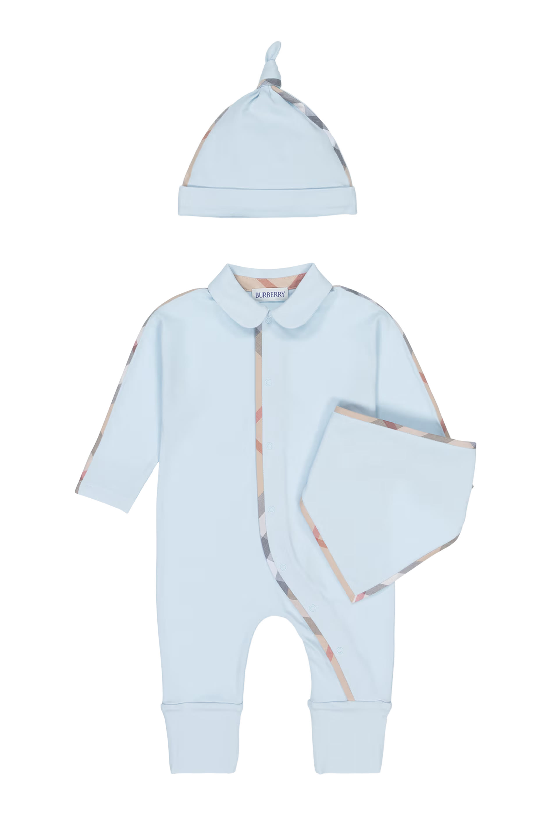 طقم لباس بتصميم قطعة واحدة، مريلة وقبعة بيني للأطفال