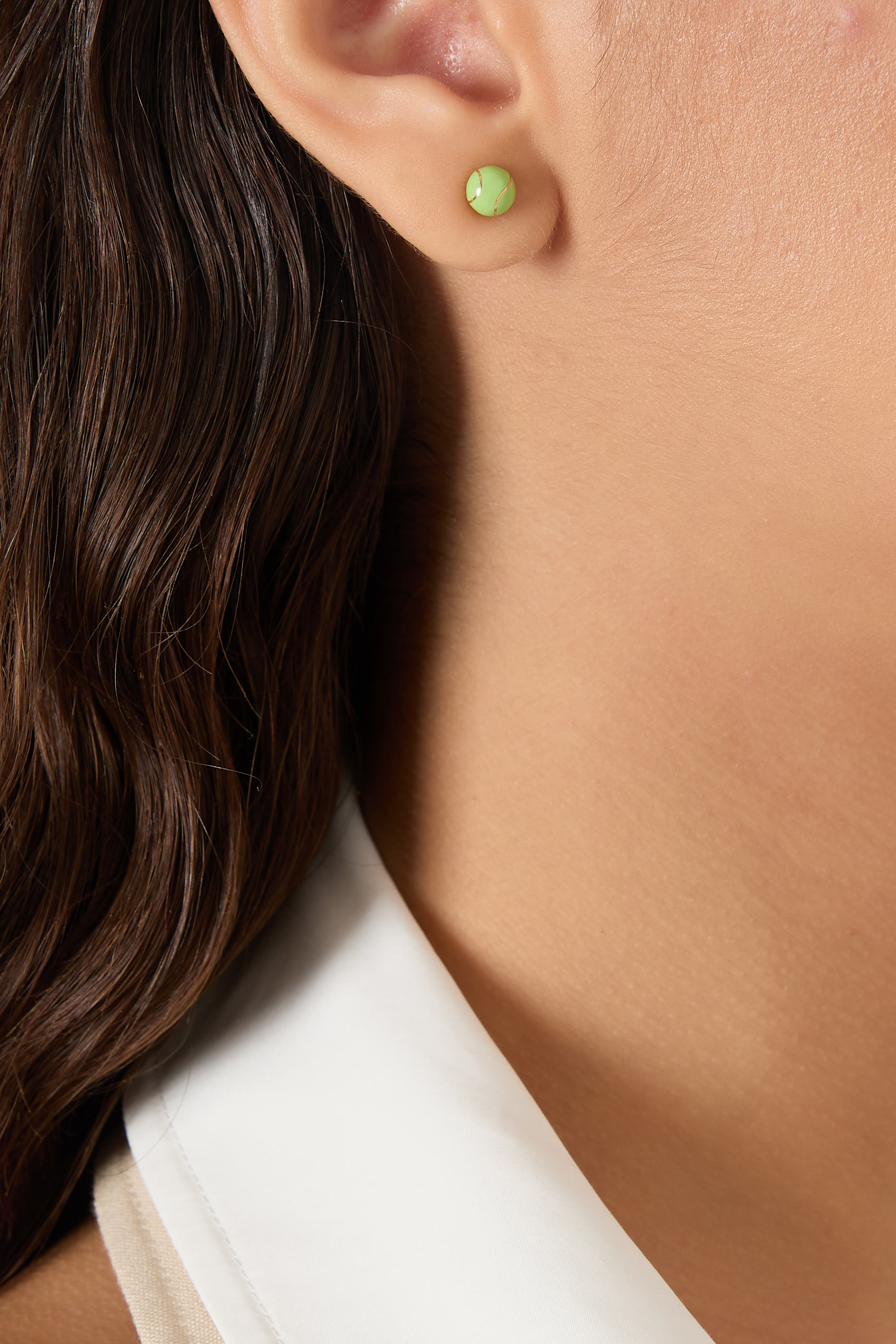 أقراط بتصميم مضرب تنس وكرة، ذهب أصفر عيار 18